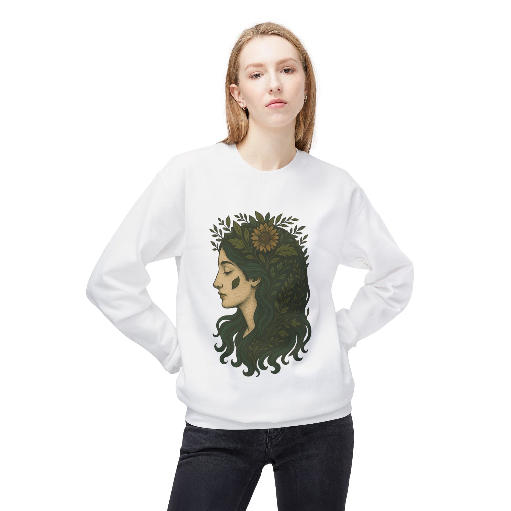 Bohemian Sunflower Fleece Crewneck Sweatshirt, Cozy Sweatshirt, Gift for Her, Artistic Crewneck, Fall Fashion, Nature Lover's Wear