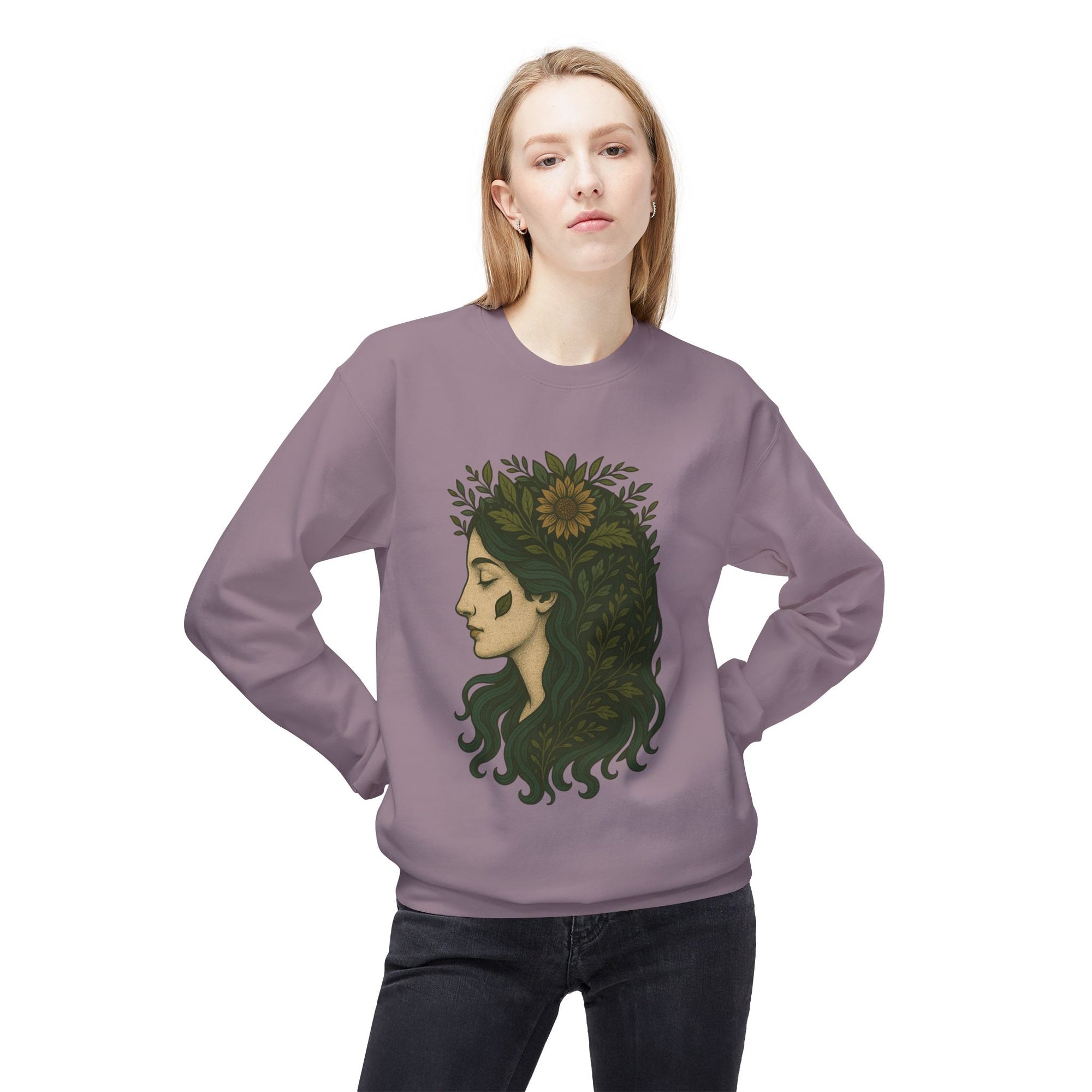 Bohemian Sunflower Fleece Crewneck Sweatshirt, Cozy Sweatshirt, Gift for Her, Artistic Crewneck, Fall Fashion, Nature Lover's Wear