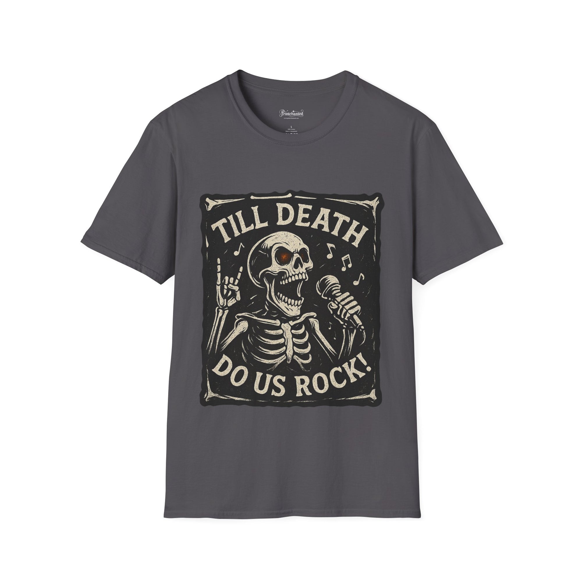 Rocking Skeleton T-Shirt with 'Till Death Do Us Rock!' Design, Halloween Shirt, Music Lover Gift, Unisex Graphic Tee, Fun Casual Wear