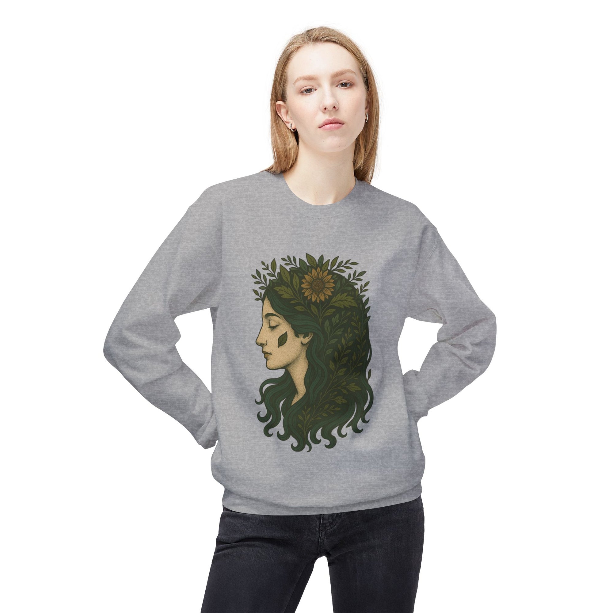 Bohemian Sunflower Fleece Crewneck Sweatshirt, Cozy Sweatshirt, Gift for Her, Artistic Crewneck, Fall Fashion, Nature Lover's Wear