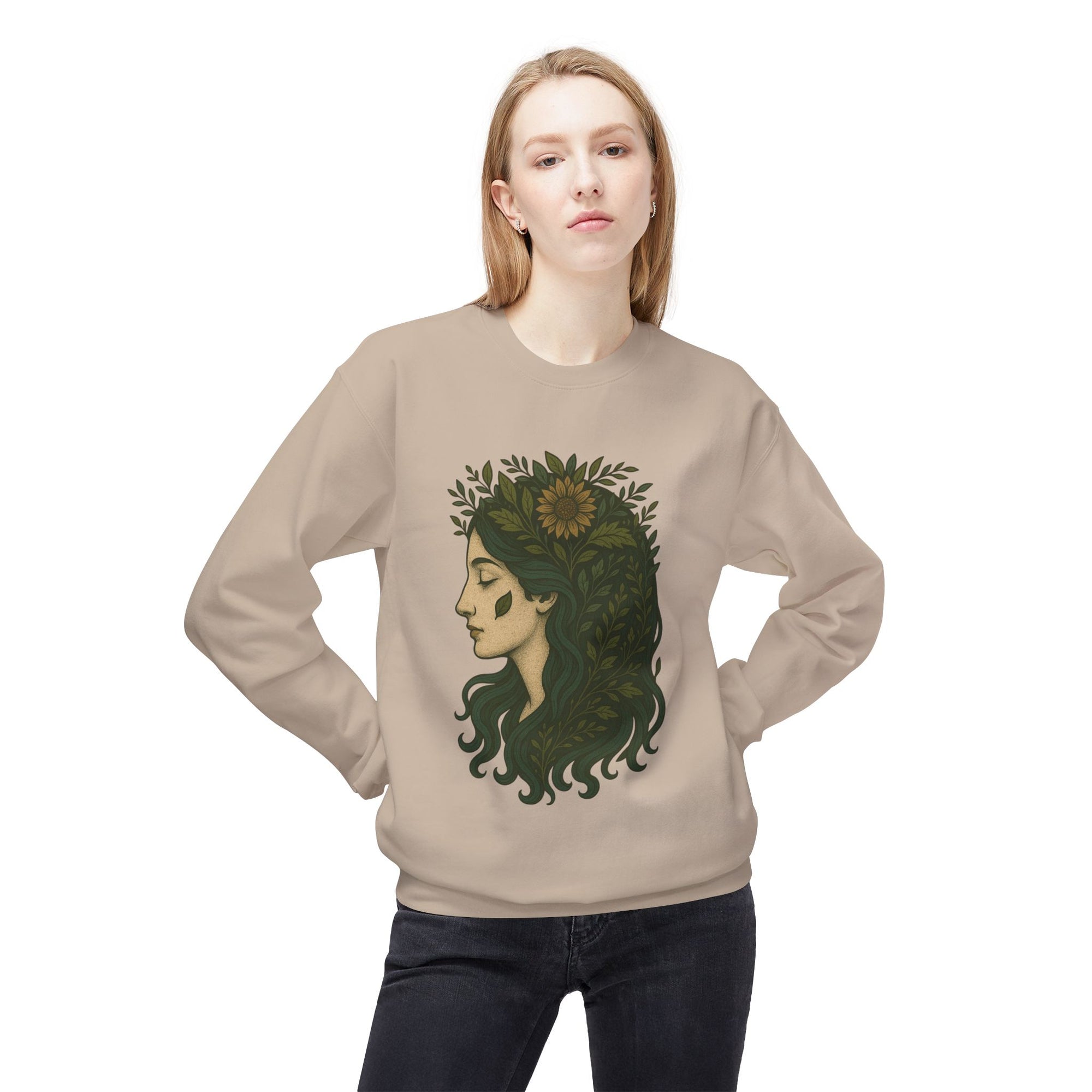 Bohemian Sunflower Fleece Crewneck Sweatshirt, Cozy Sweatshirt, Gift for Her, Artistic Crewneck, Fall Fashion, Nature Lover's Wear