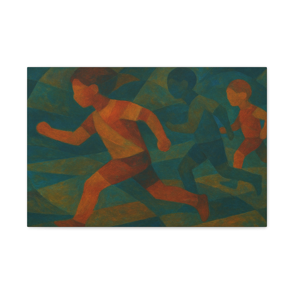 Dynamic Kids Running Canvas Art, Motivational Wall Decor, Playroom Decoration, Youthful Energy Artwork, Fun Gift for Kids' Room