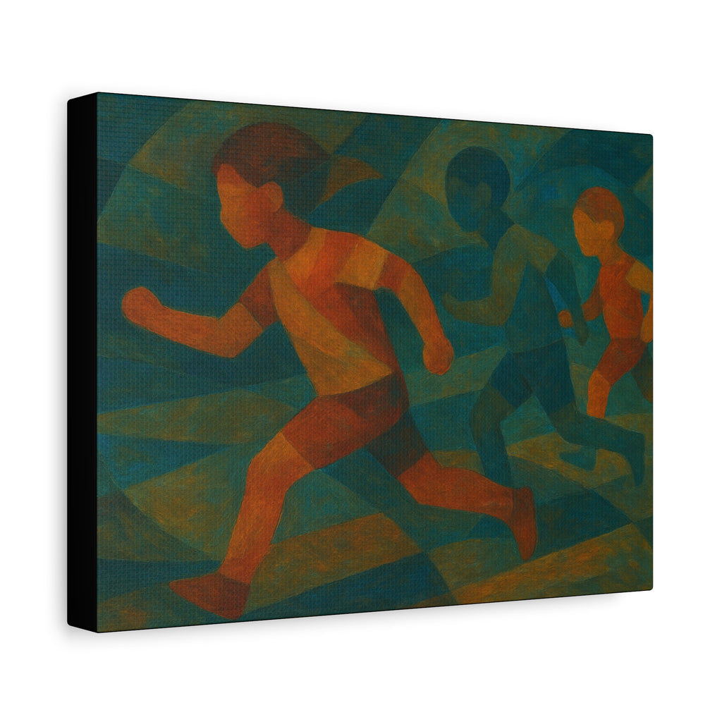 Dynamic Kids Running Canvas Art, Motivational Wall Decor, Playroom Decoration, Youthful Energy Artwork, Fun Gift for Kids' Room