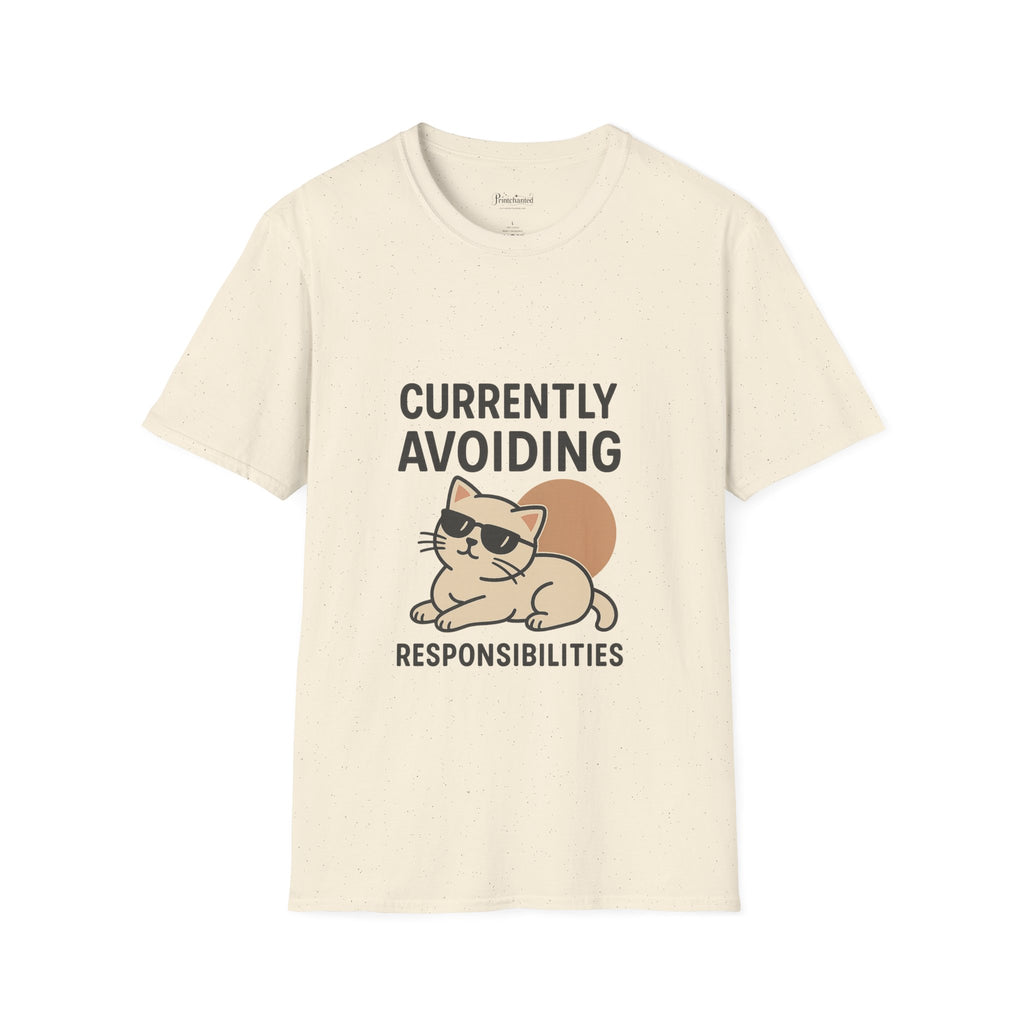 Currently Avoiding Responsibilities Funny Cat Graphic T-Shirt – Cute Lazy Kitty Tee for Pet Lovers, Humor Gift for Men and Women, Unisex Softstyle T-Shirt, Funny Tee, Gift for Cat Owners, Birthday Gift, Pet Humor Shirt
