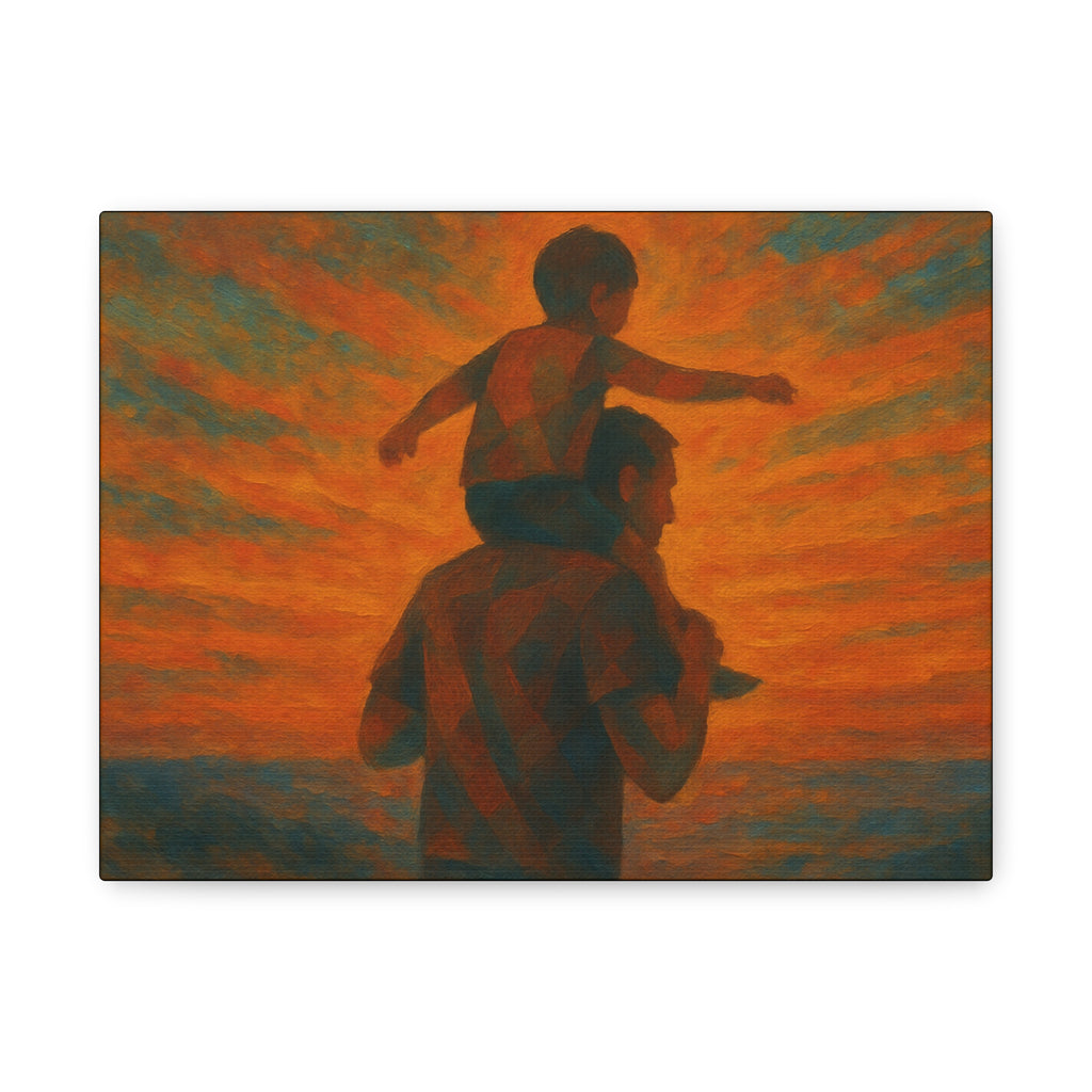 Father and Child Sunset Canvas Print, Heartwarming Wall Art, Family Bond Art, Father's Day Gift, Nursery Decor, Inspirational Home Decor