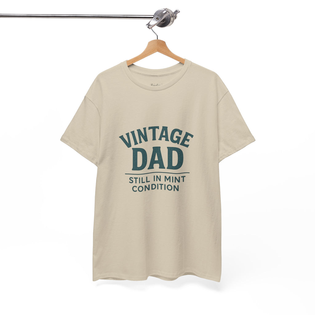 “Vintage Dad Still in Mint Condition – Funny Father’s Day Graphic Unisex Heavy Cotton T-Shirt, Retro Dad Gift Tee for Birthday, Father’s Day and other Holidays