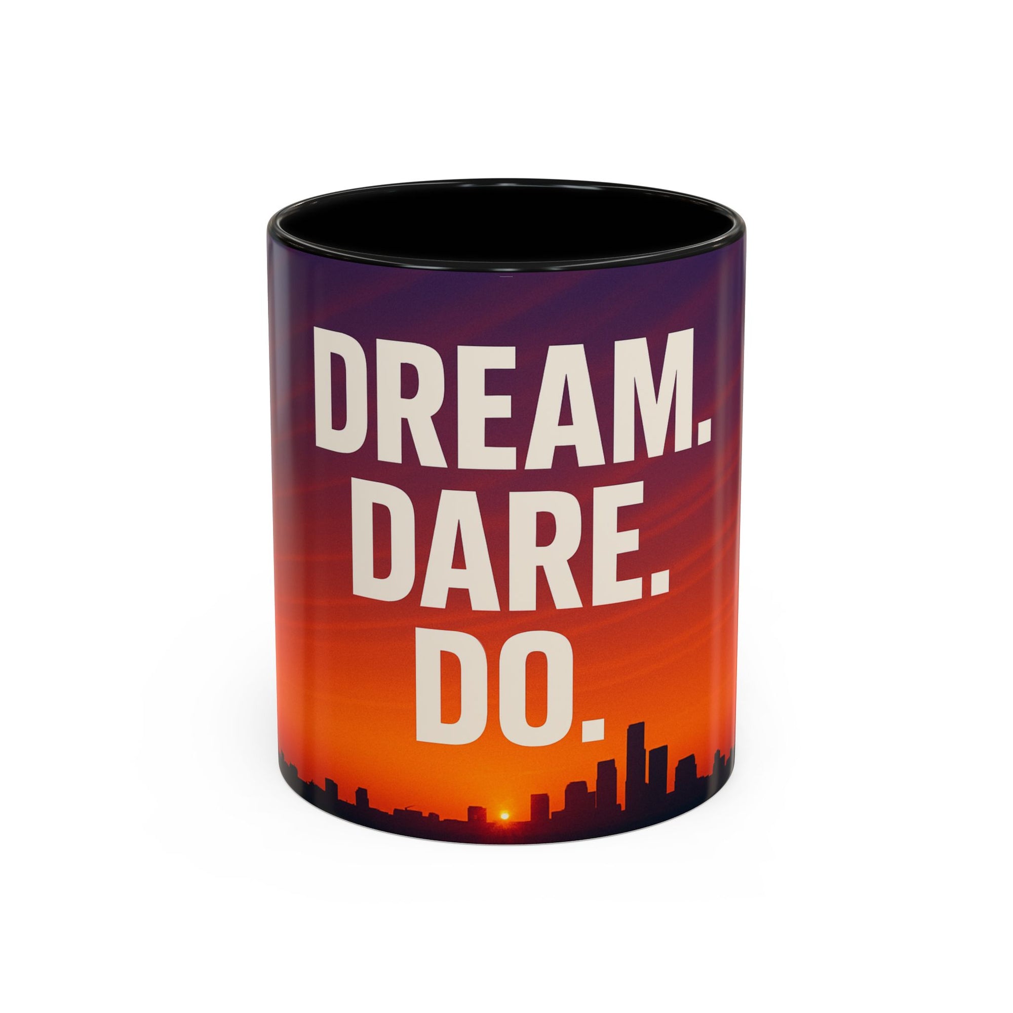Inspiring Accent Coffee Mug - Dream, Dare, Do, Motivational Gift, Inspirational Drinkware, Sunset Design, Home Office Decor