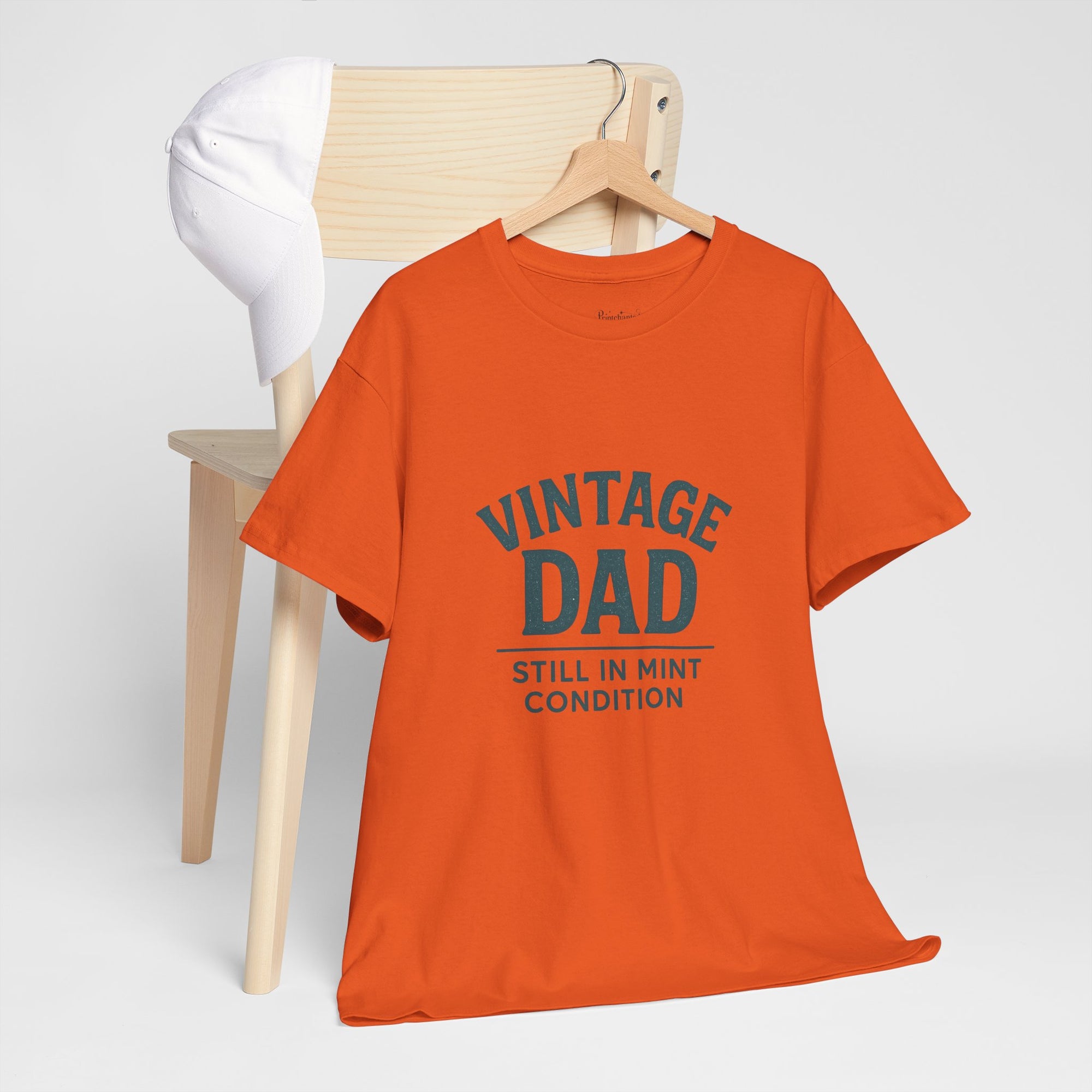 “Vintage Dad Still in Mint Condition – Funny Father’s Day Graphic Unisex Heavy Cotton T-Shirt, Retro Dad Gift Tee for Birthday, Father’s Day and other Holidays