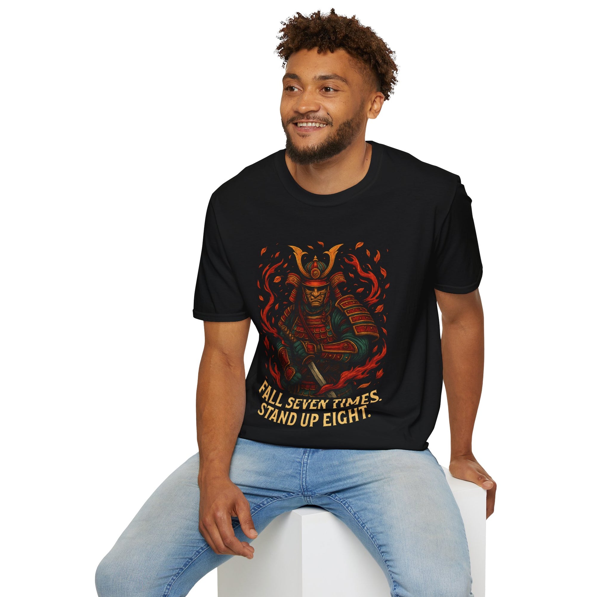 Inspirational Samurai T-Shirt, Unisex Tee, Fall Seven Times Stand Up Eight, Motivational Shirt, Gift for Warriors, Casual Wear