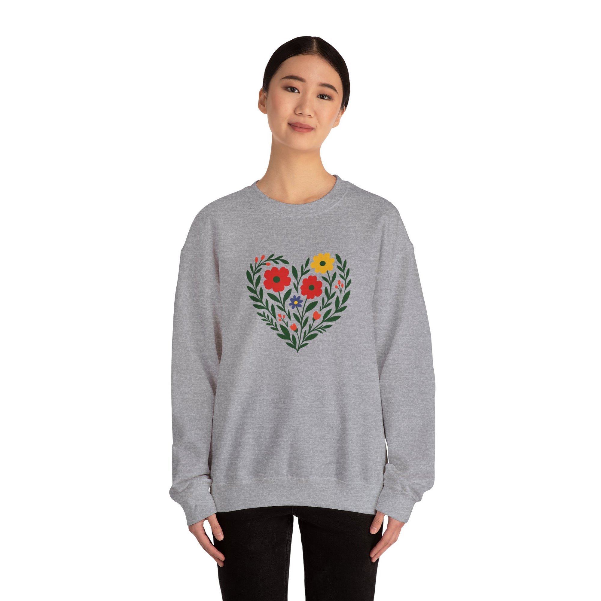 Floral Heart Sweatshirt, Cozy Crewneck, Gift for Her, Layering Essential, Casual Wear, Spring Fashion