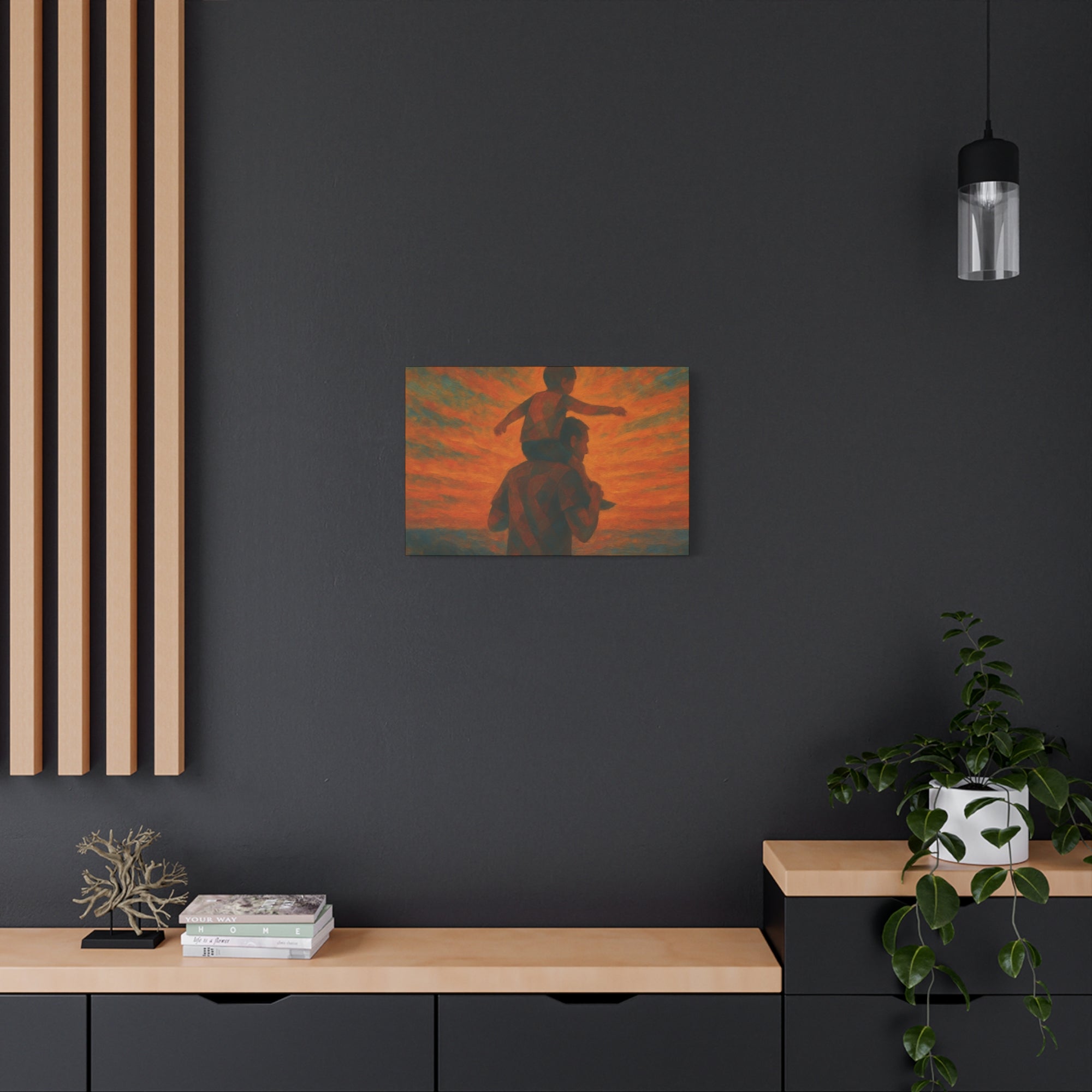 Father and Child Sunset Canvas Print, Heartwarming Wall Art, Family Bond Art, Father's Day Gift, Nursery Decor, Inspirational Home Decor