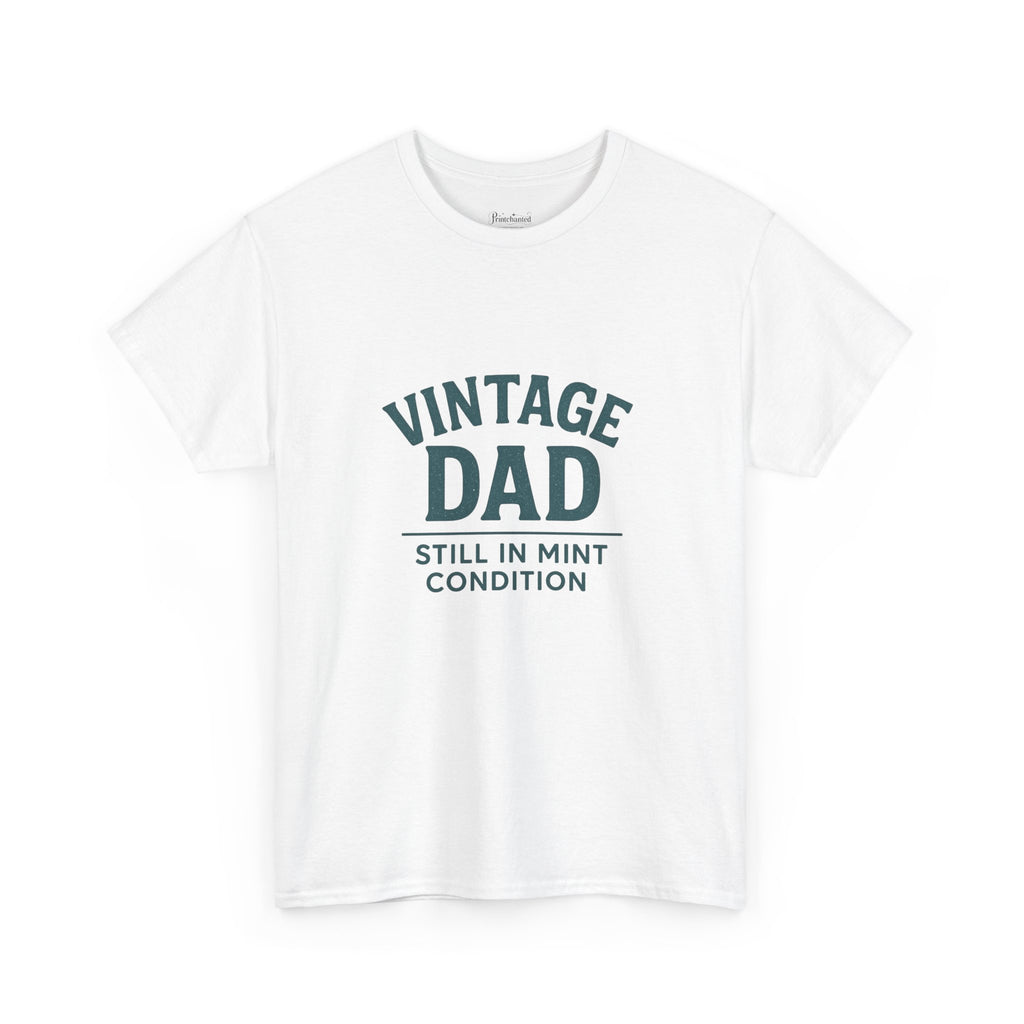 “Vintage Dad Still in Mint Condition – Funny Father’s Day Graphic Unisex Heavy Cotton T-Shirt, Retro Dad Gift Tee for Birthday, Father’s Day and other Holidays