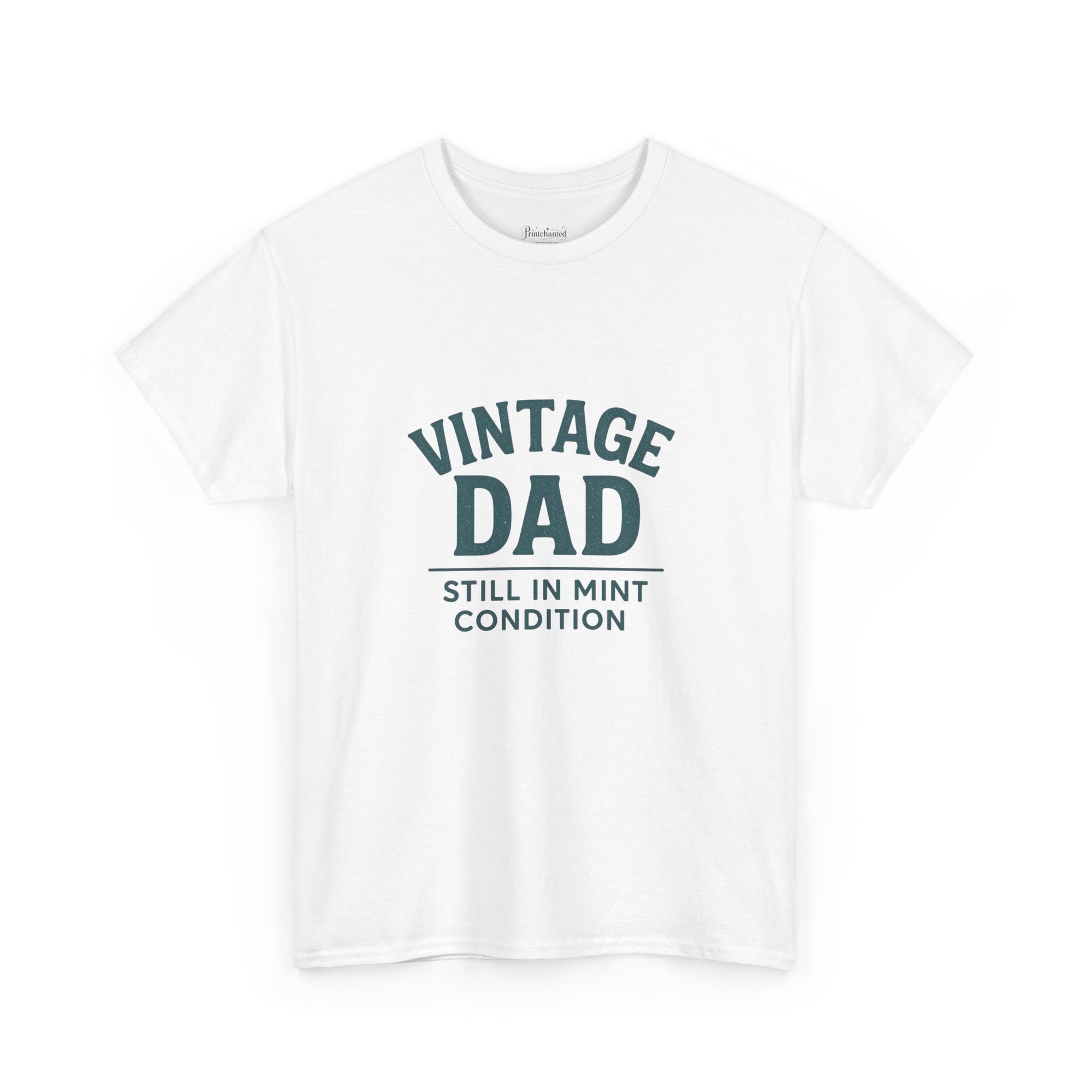 “Vintage Dad Still in Mint Condition – Funny Father’s Day Graphic Unisex Heavy Cotton T-Shirt, Retro Dad Gift Tee for Birthday, Father’s Day and other Holidays