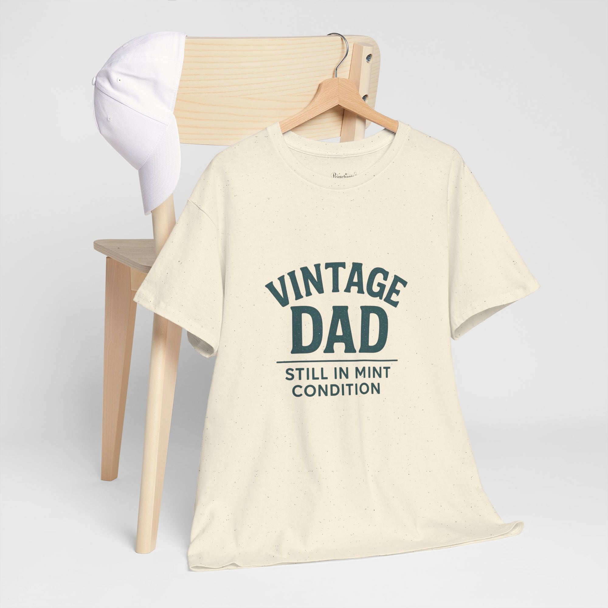 “Vintage Dad Still in Mint Condition – Funny Father’s Day Graphic Unisex Heavy Cotton T-Shirt, Retro Dad Gift Tee for Birthday, Father’s Day and other Holidays