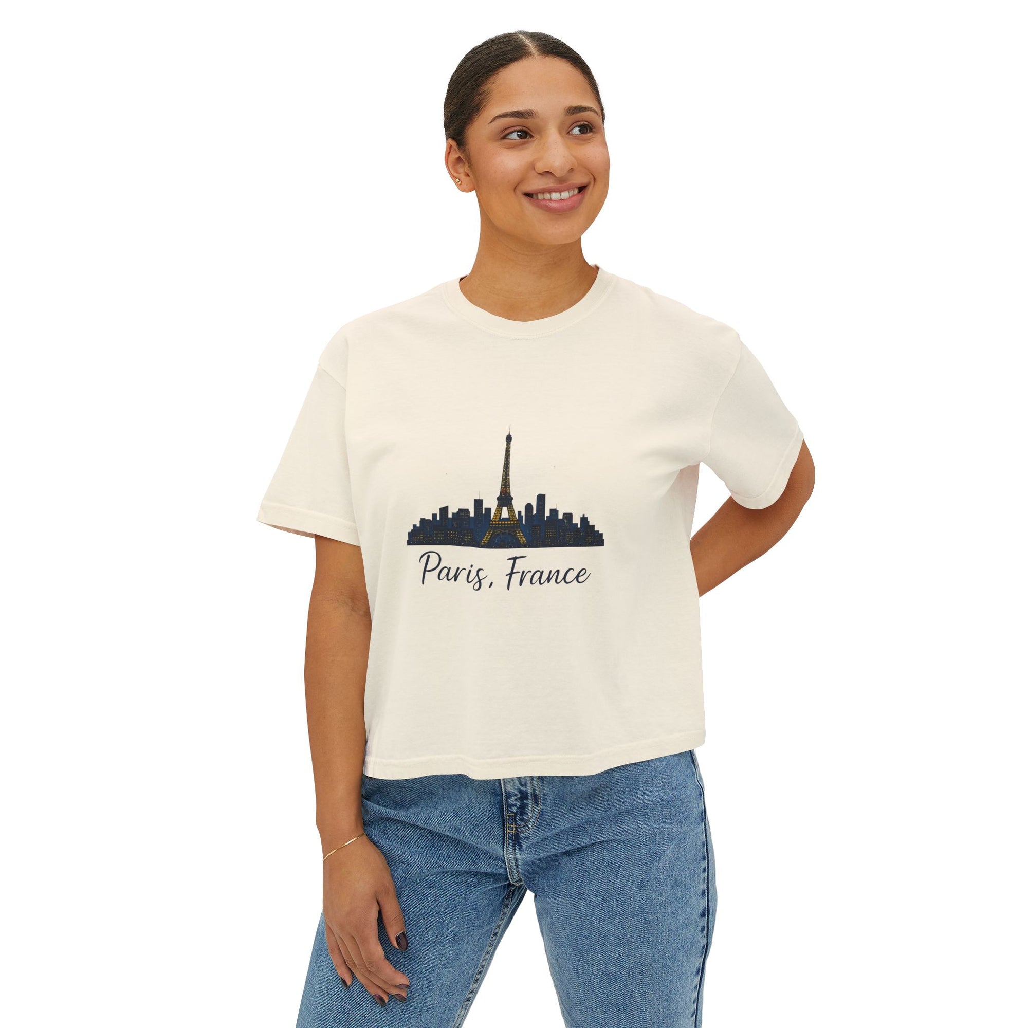 Paris Skyline Women's Boxy Tee | Cute Paris Shirt, Travel Tee, Gift for Paris Lovers, Adventure T-Shirt, Vacation Style