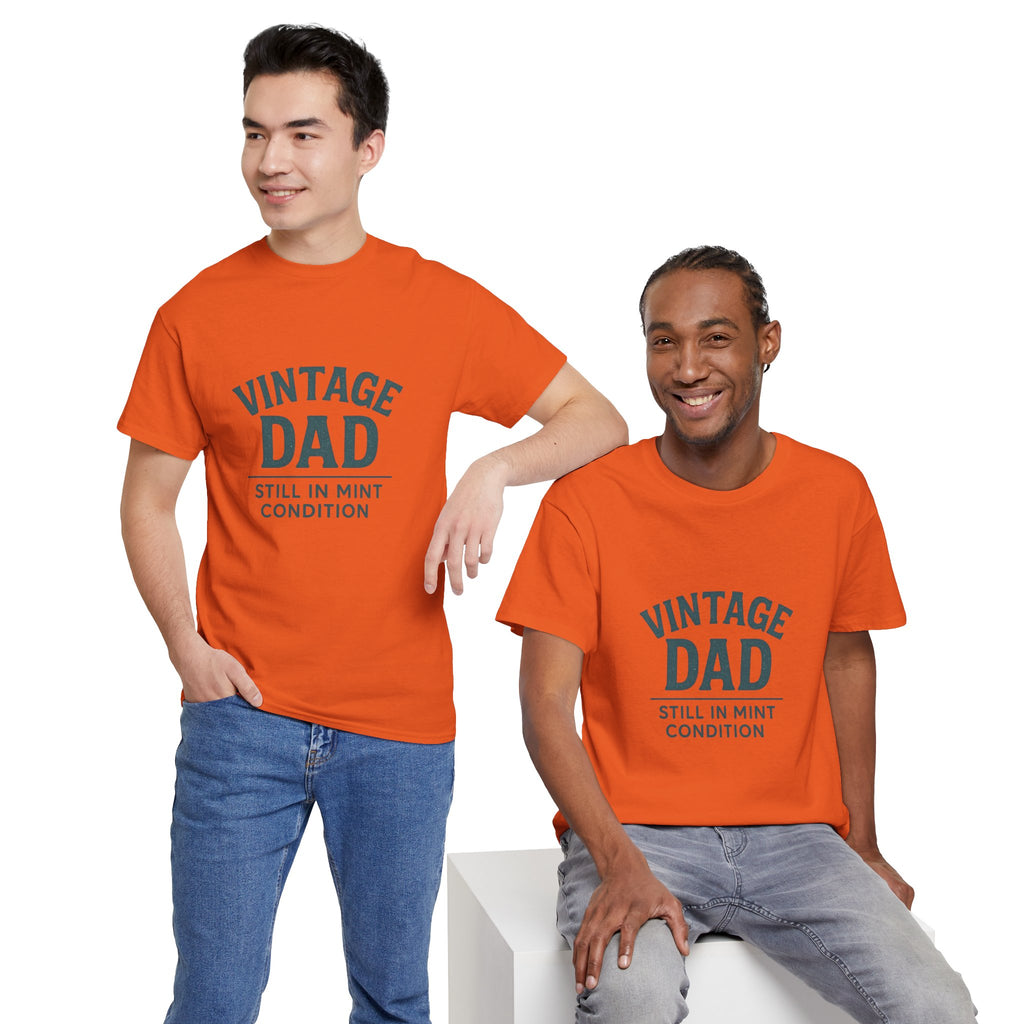“Vintage Dad Still in Mint Condition – Funny Father’s Day Graphic Unisex Heavy Cotton T-Shirt, Retro Dad Gift Tee for Birthday, Father’s Day and other Holidays