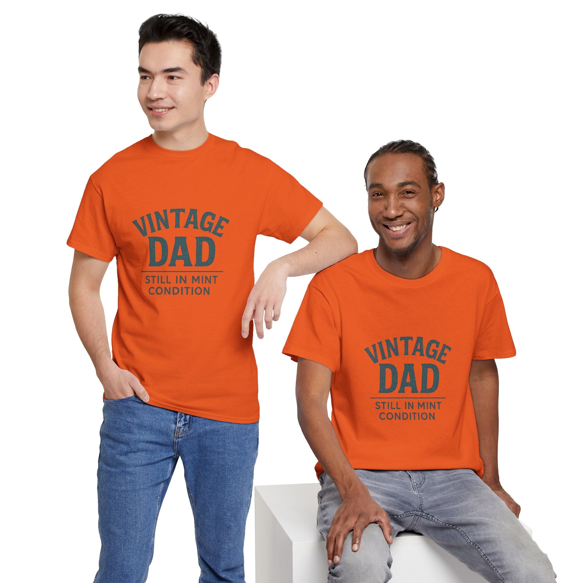 “Vintage Dad Still in Mint Condition – Funny Father’s Day Graphic Unisex Heavy Cotton T-Shirt, Retro Dad Gift Tee for Birthday, Father’s Day and other Holidays