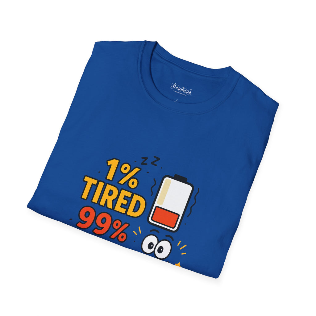 Funny Foodie T-Shirt, 1% Tired 99% Hungry Tee, Unisex Softstyle Shirt, Snack Lover Gift, Casual Wear, Food Humor Apparel