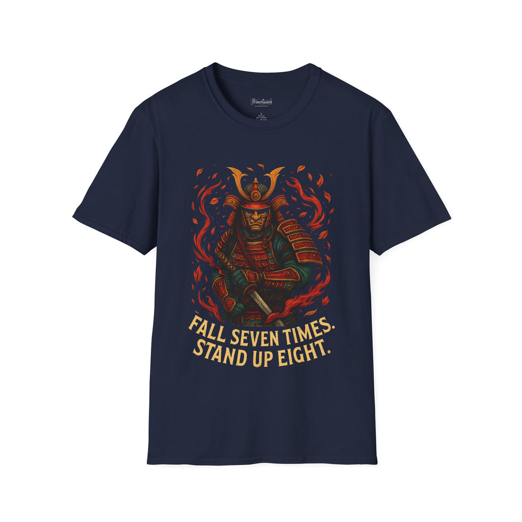 Inspirational Samurai T-Shirt, Unisex Tee, Fall Seven Times Stand Up Eight, Motivational Shirt, Gift for Warriors, Casual Wear