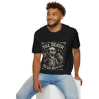 Rocking Skeleton T-Shirt with 'Till Death Do Us Rock!' Design, Halloween Shirt, Music Lover Gift, Unisex Graphic Tee, Fun Casual Wear