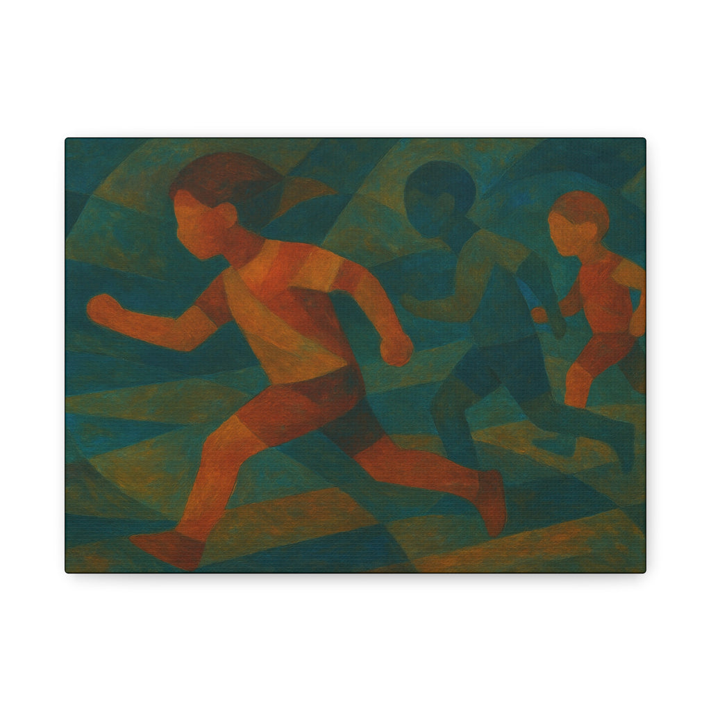 Dynamic Kids Running Canvas Art, Motivational Wall Decor, Playroom Decoration, Youthful Energy Artwork, Fun Gift for Kids' Room