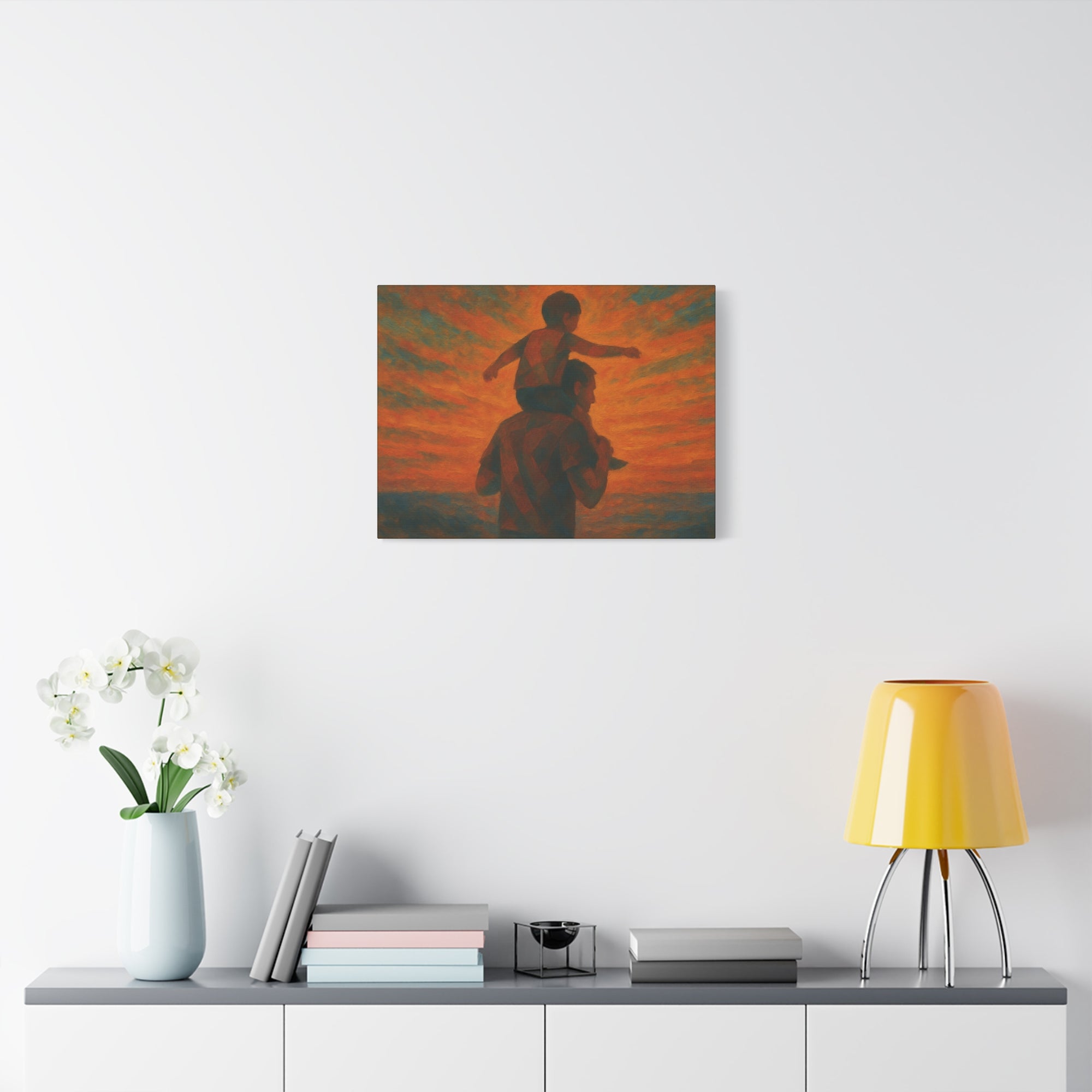 Father and Child Sunset Canvas Print, Heartwarming Wall Art, Family Bond Art, Father's Day Gift, Nursery Decor, Inspirational Home Decor