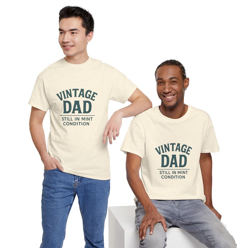 “Vintage Dad Still in Mint Condition – Funny Father’s Day Graphic Unisex Heavy Cotton T-Shirt, Retro Dad Gift Tee for Birthday, Father’s Day and other Holidays