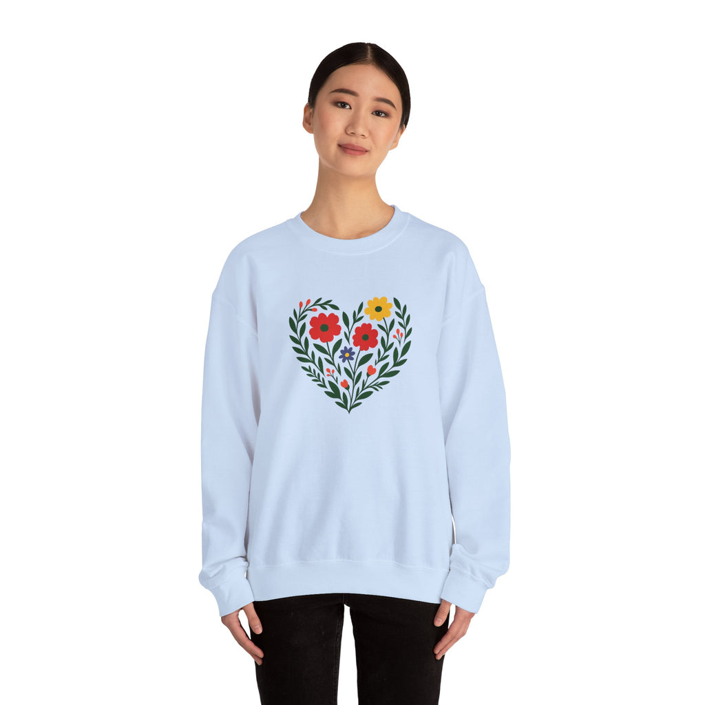 Floral Heart Sweatshirt, Cozy Crewneck, Gift for Her, Layering Essential, Casual Wear, Spring Fashion