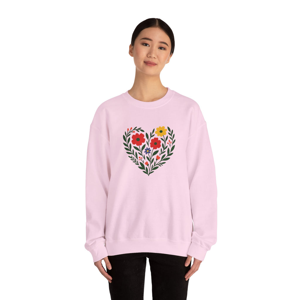 Floral Heart Sweatshirt, Cozy Crewneck, Gift for Her, Layering Essential, Casual Wear, Spring Fashion