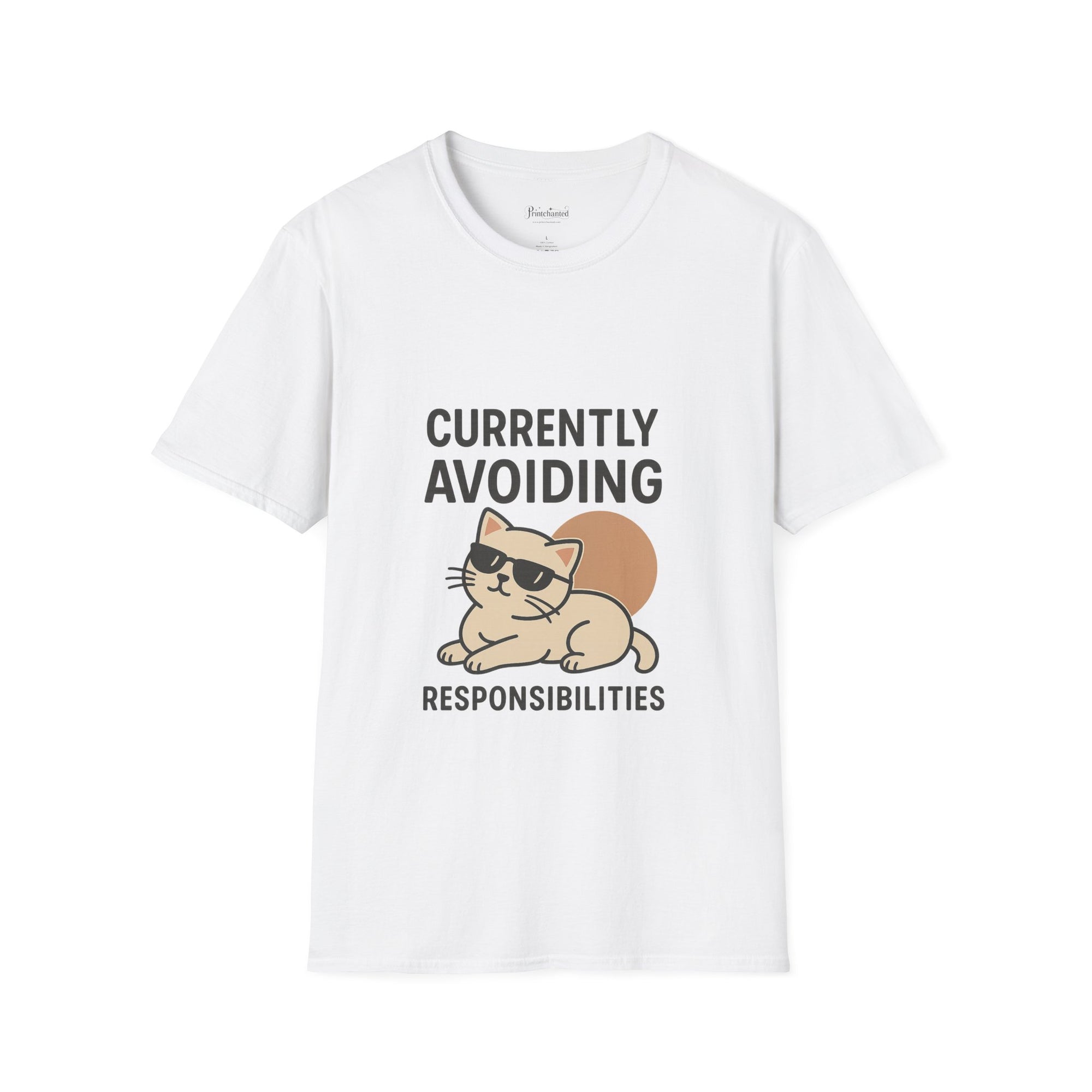 Currently Avoiding Responsibilities Funny Cat Graphic T-Shirt – Cute Lazy Kitty Tee for Pet Lovers, Humor Gift for Men and Women, Unisex Softstyle T-Shirt, Funny Tee, Gift for Cat Owners, Birthday Gift, Pet Humor Shirt