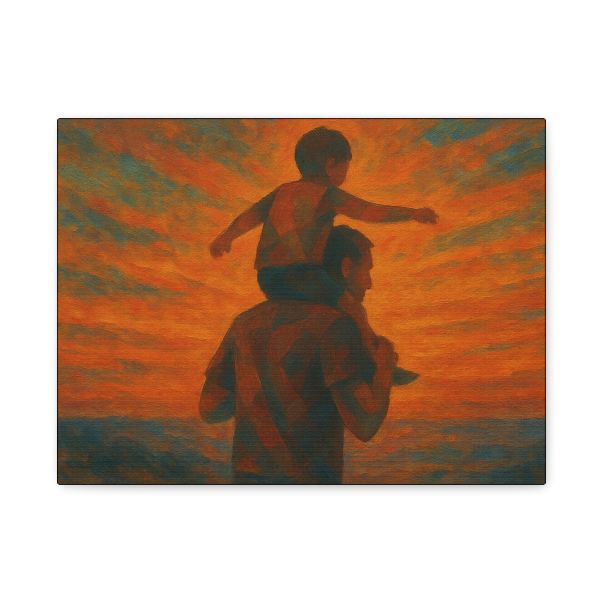 Father and Child Sunset Canvas Print, Heartwarming Wall Art, Family Bond Art, Father's Day Gift, Nursery Decor, Inspirational Home Decor