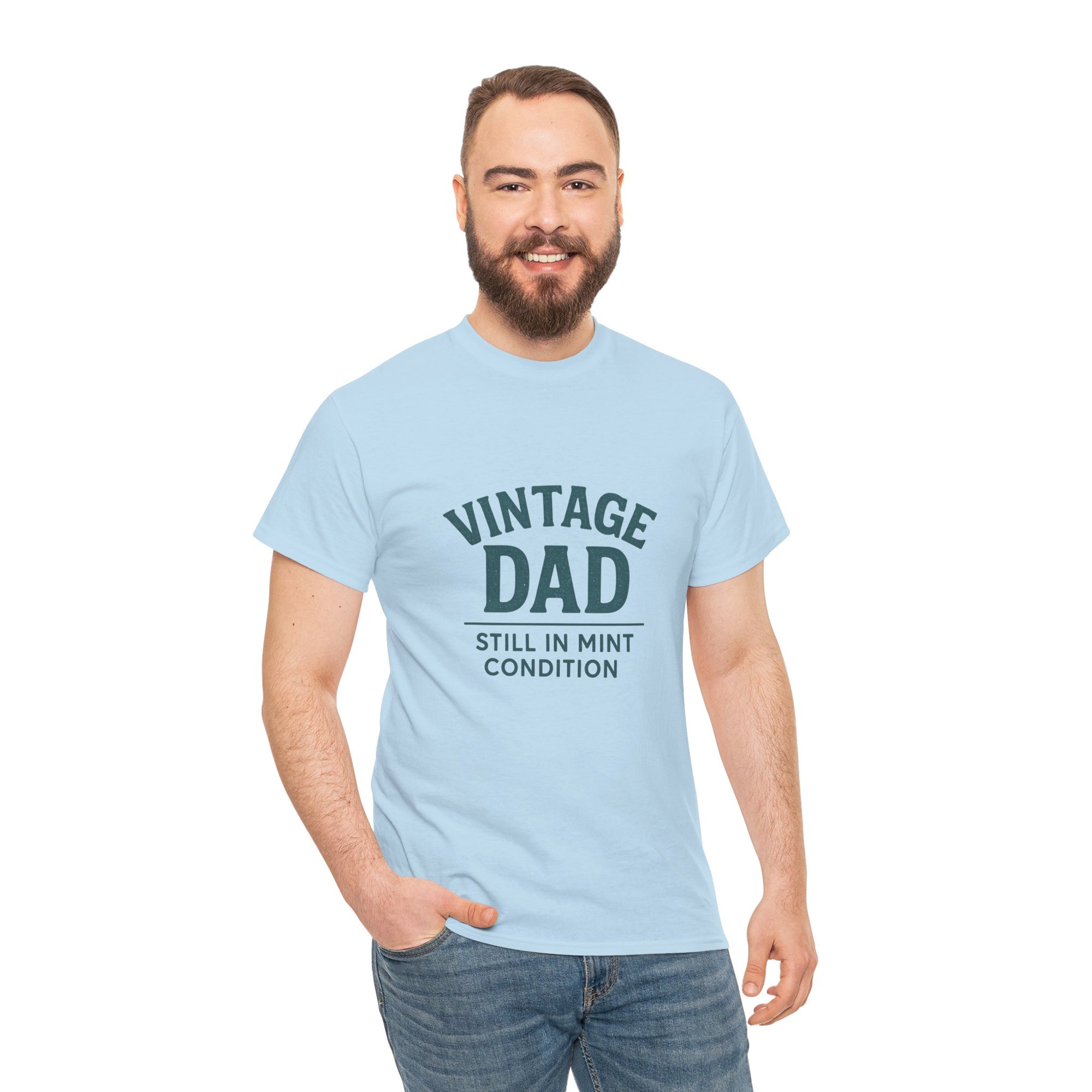 “Vintage Dad Still in Mint Condition – Funny Father’s Day Graphic Unisex Heavy Cotton T-Shirt, Retro Dad Gift Tee for Birthday, Father’s Day and other Holidays