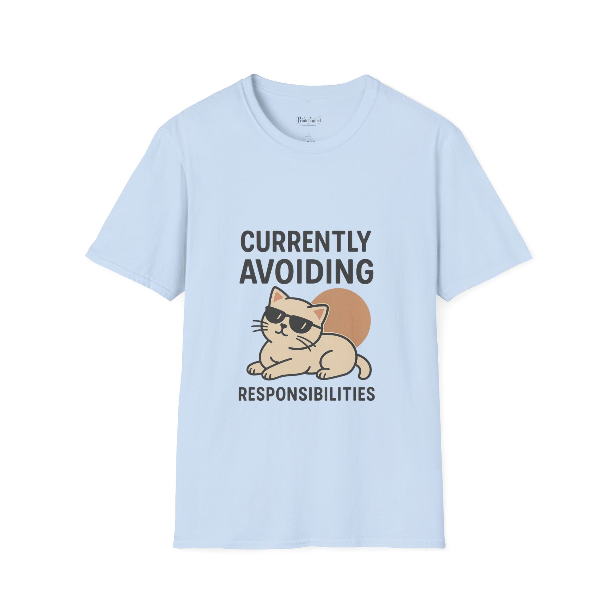 Currently Avoiding Responsibilities Funny Cat Graphic T-Shirt – Cute Lazy Kitty Tee for Pet Lovers, Humor Gift for Men and Women, Unisex Softstyle T-Shirt, Funny Tee, Gift for Cat Owners, Birthday Gift, Pet Humor Shirt