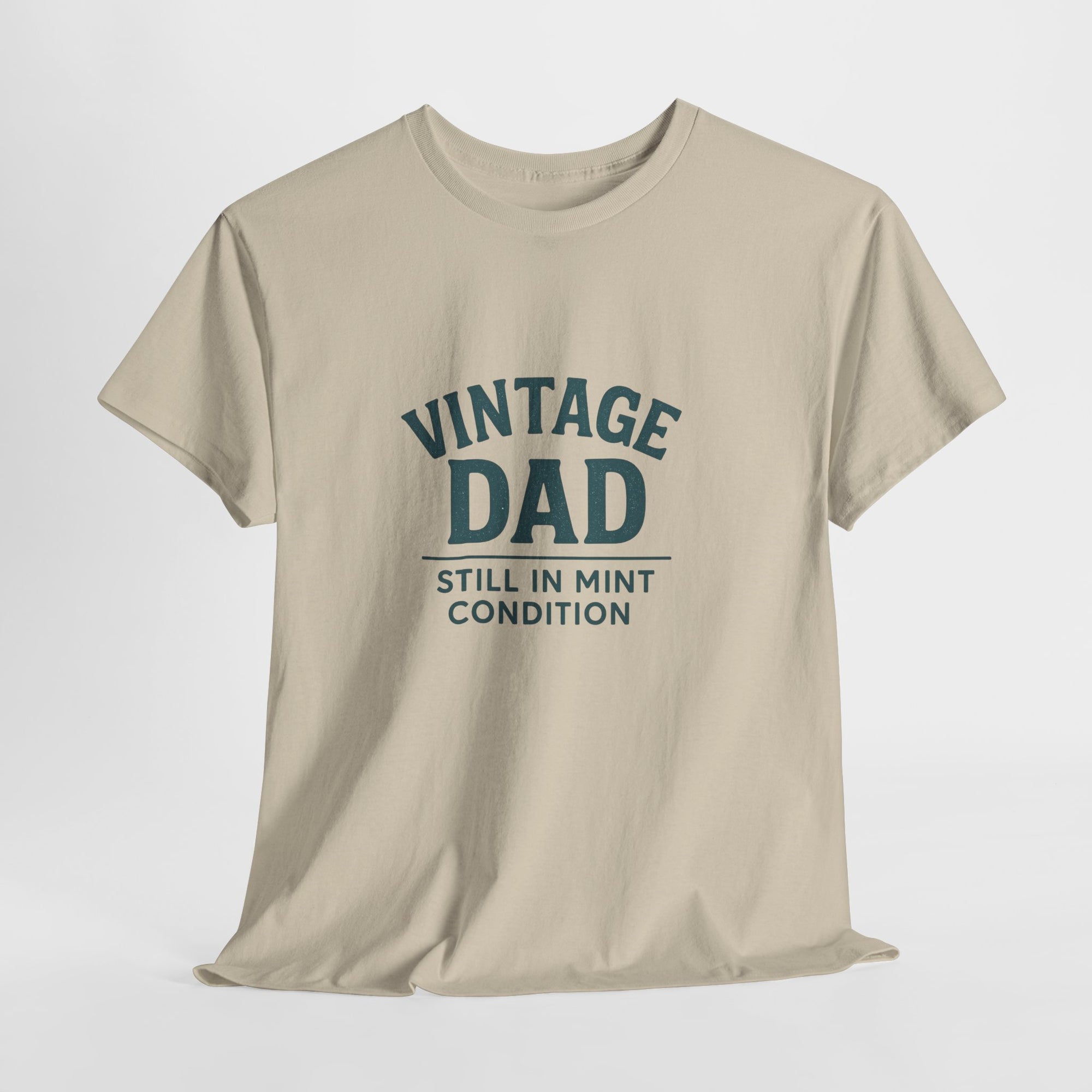 “Vintage Dad Still in Mint Condition – Funny Father’s Day Graphic Unisex Heavy Cotton T-Shirt, Retro Dad Gift Tee for Birthday, Father’s Day and other Holidays