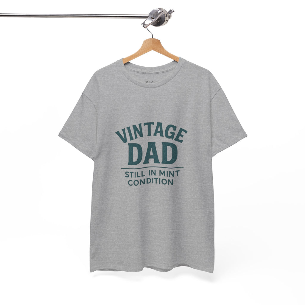 “Vintage Dad Still in Mint Condition – Funny Father’s Day Graphic Unisex Heavy Cotton T-Shirt, Retro Dad Gift Tee for Birthday, Father’s Day and other Holidays