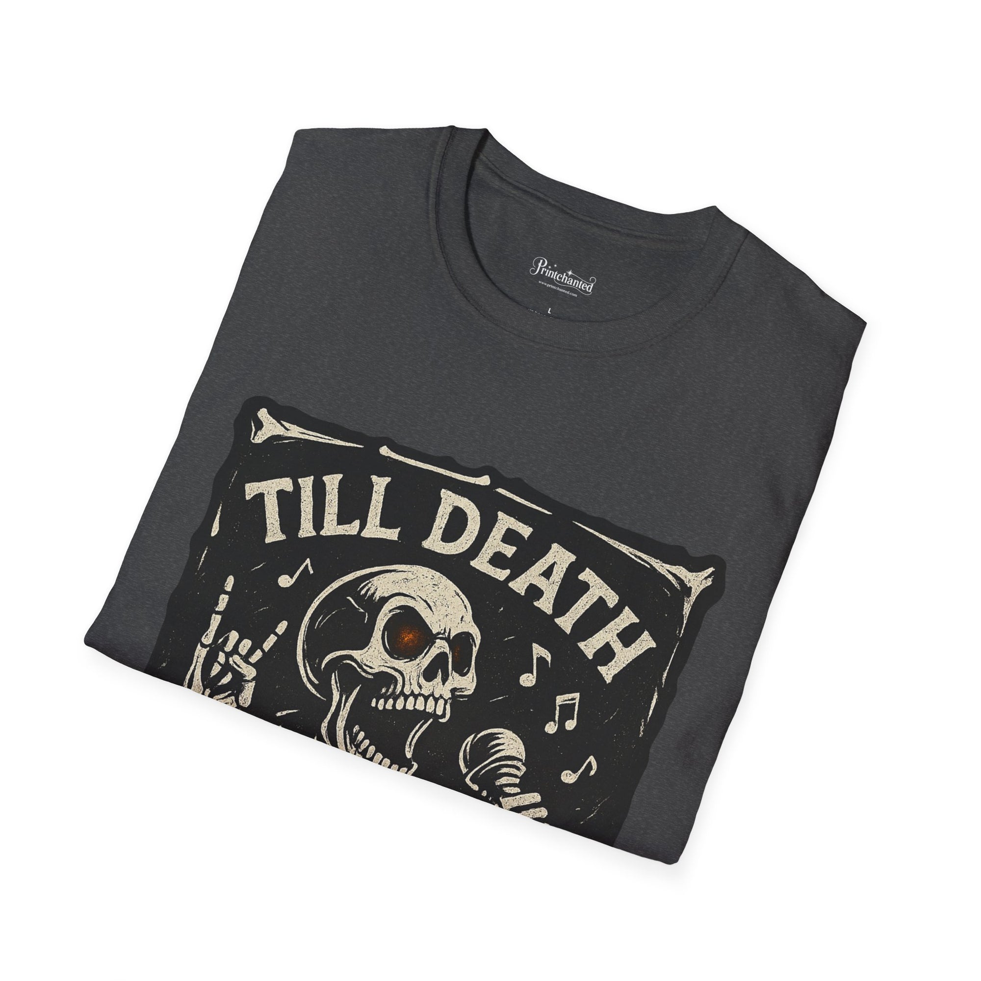 Rocking Skeleton T-Shirt with 'Till Death Do Us Rock!' Design, Halloween Shirt, Music Lover Gift, Unisex Graphic Tee, Fun Casual Wear