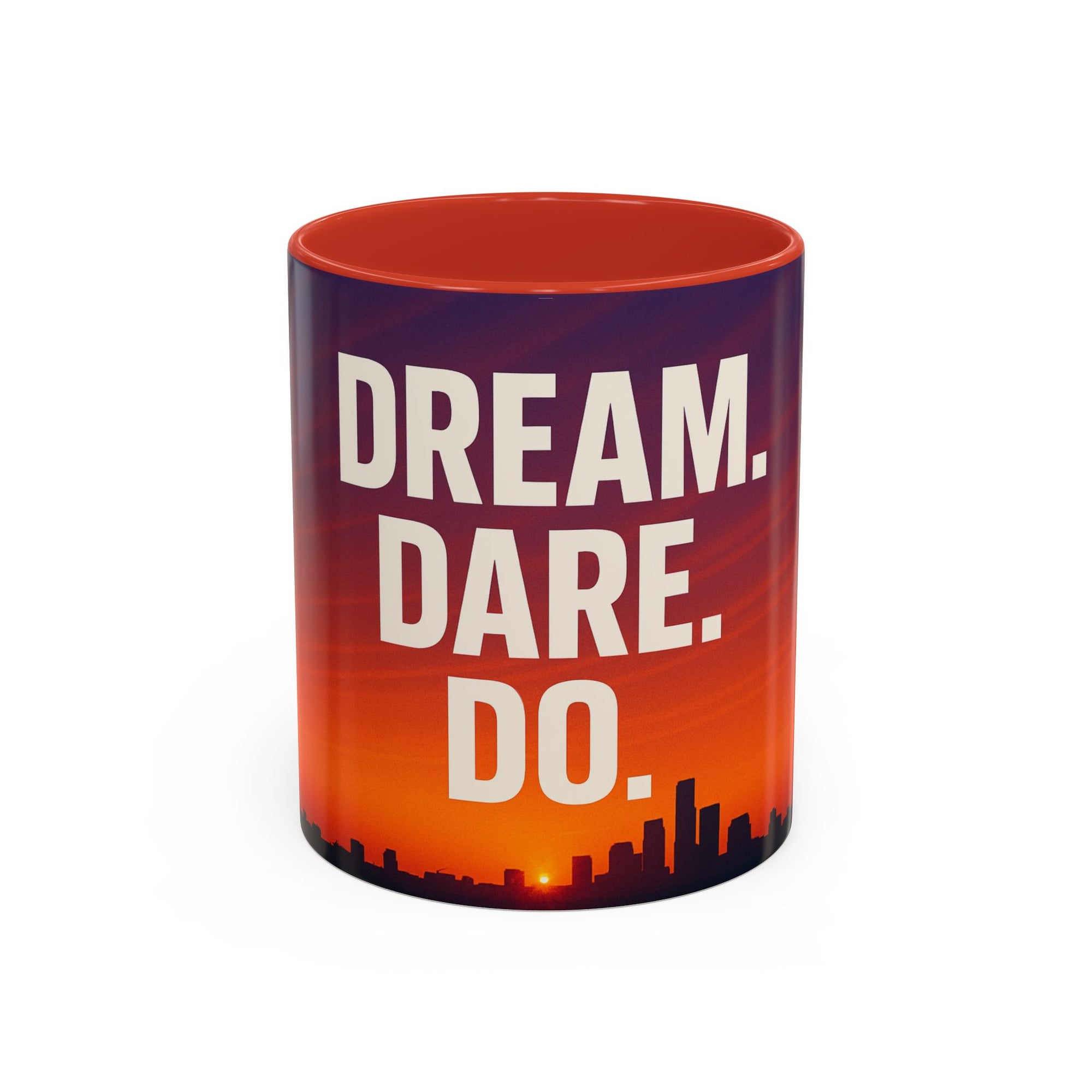 Inspiring Accent Coffee Mug - Dream, Dare, Do, Motivational Gift, Inspirational Drinkware, Sunset Design, Home Office Decor
