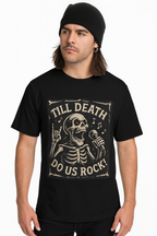 Rocking Skeleton T-Shirt with 'Till Death Do Us Rock!' Design, Halloween Shirt, Music Lover Gift, Unisex Graphic Tee, Fun Casual Wear
