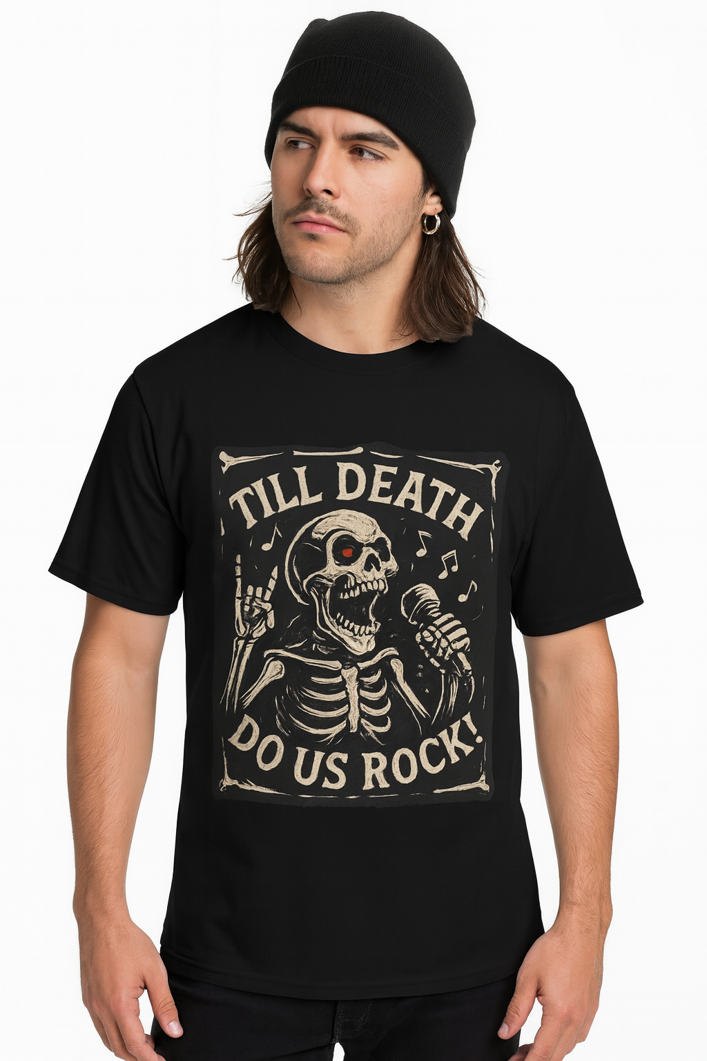 Rocking Skeleton T-Shirt with 'Till Death Do Us Rock!' Design, Halloween Shirt, Music Lover Gift, Unisex Graphic Tee, Fun Casual Wear