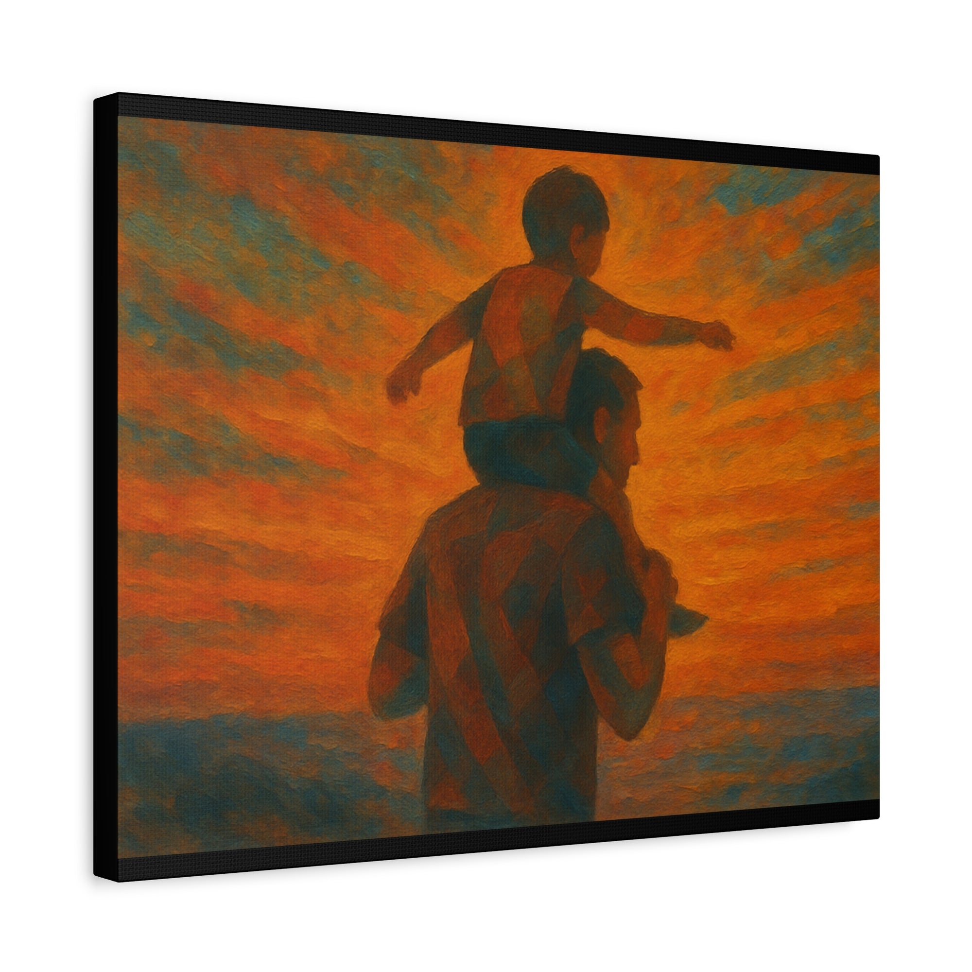Father and Child Sunset Canvas Print, Heartwarming Wall Art, Family Bond Art, Father's Day Gift, Nursery Decor, Inspirational Home Decor