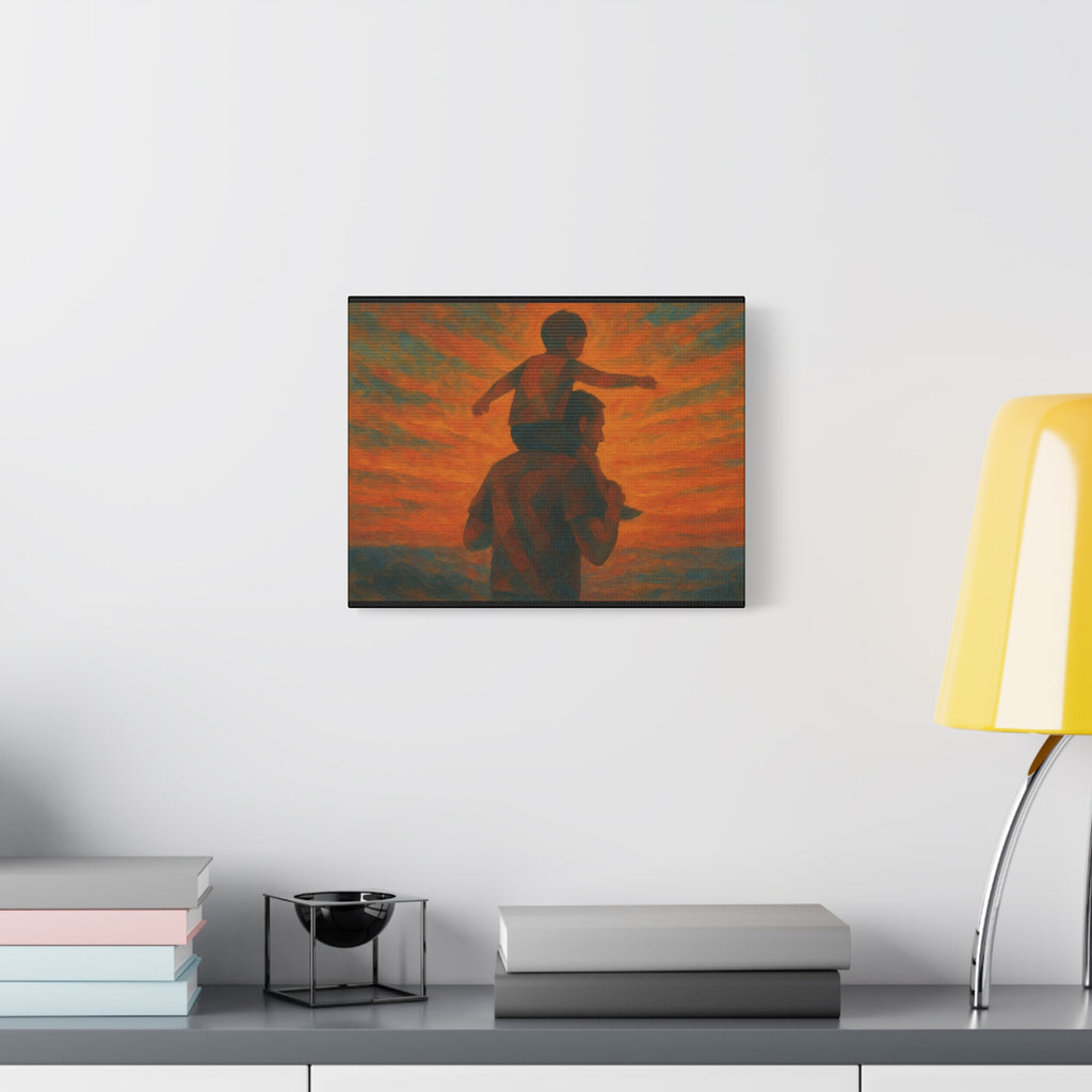 Father and Child Sunset Canvas Print, Heartwarming Wall Art, Family Bond Art, Father's Day Gift, Nursery Decor, Inspirational Home Decor