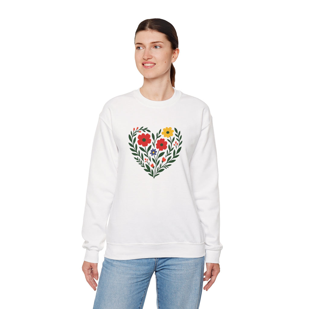 Floral Heart Sweatshirt, Cozy Crewneck, Gift for Her, Layering Essential, Casual Wear, Spring Fashion