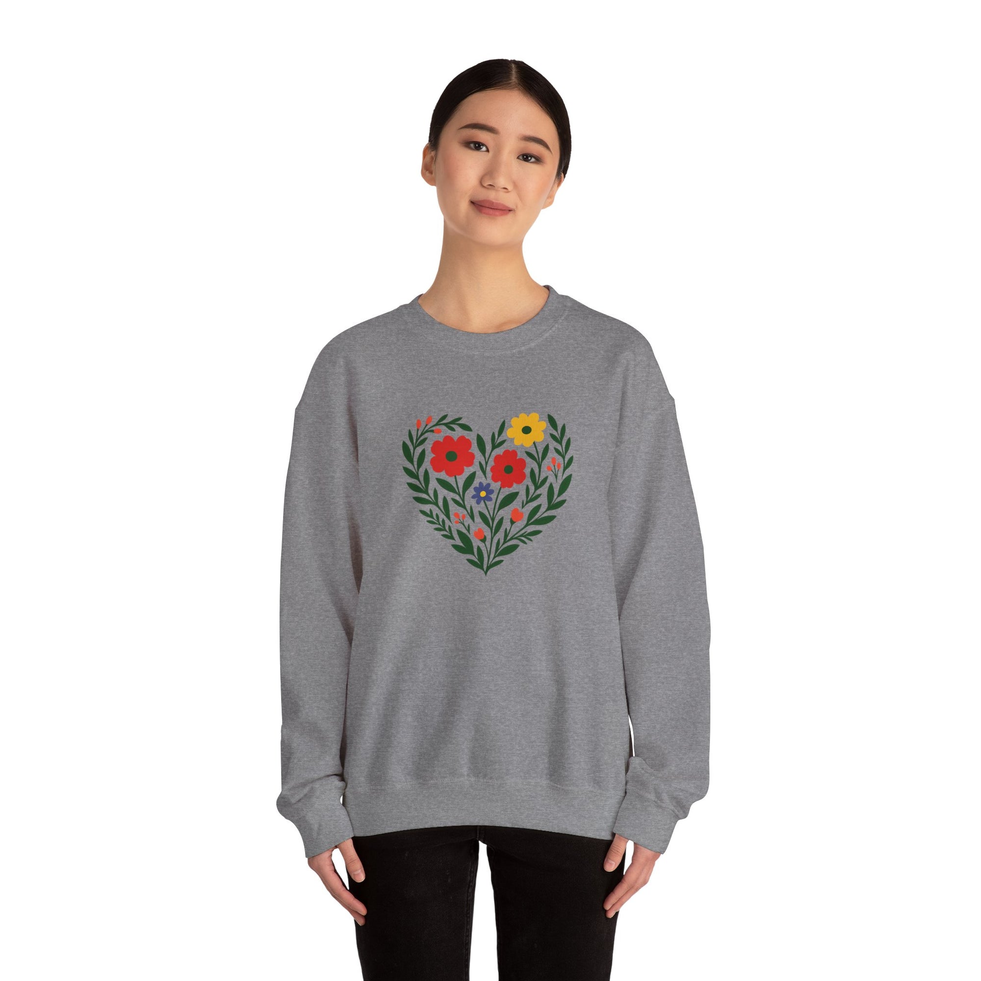 Floral Heart Sweatshirt, Cozy Crewneck, Gift for Her, Layering Essential, Casual Wear, Spring Fashion