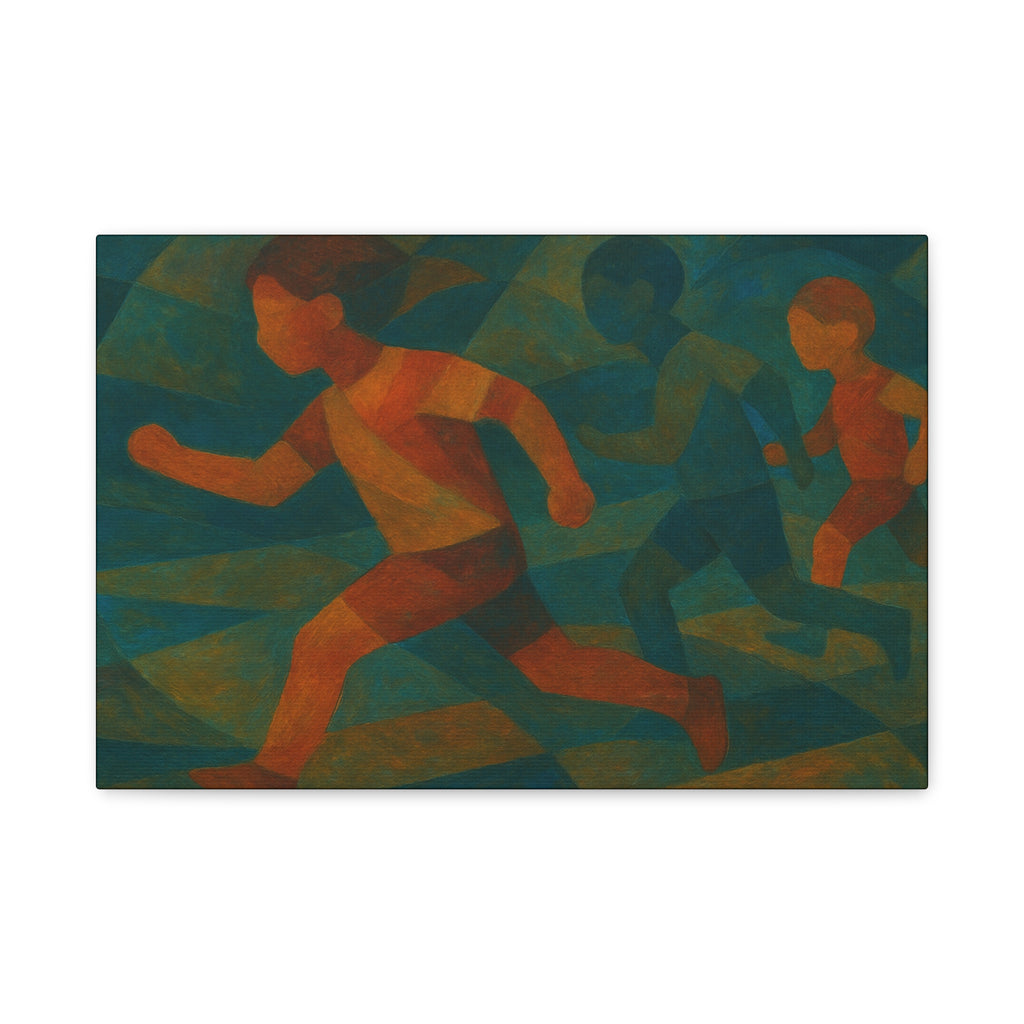 Dynamic Kids Running Canvas Art, Motivational Wall Decor, Playroom Decoration, Youthful Energy Artwork, Fun Gift for Kids' Room
