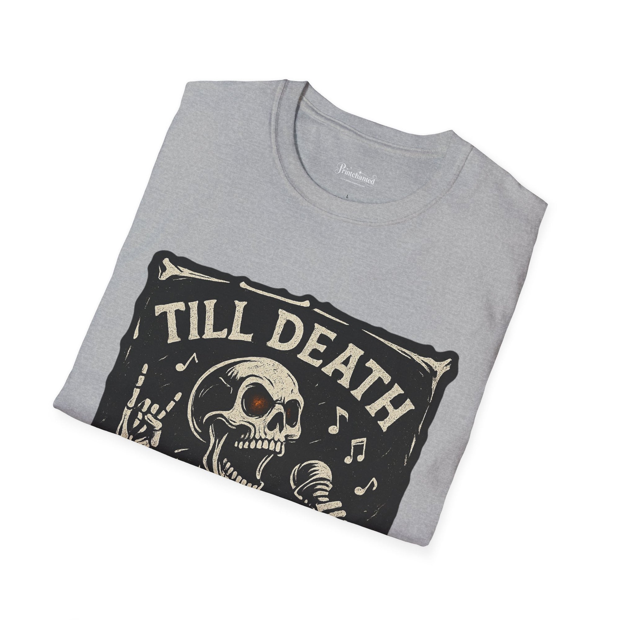 Rocking Skeleton T-Shirt with 'Till Death Do Us Rock!' Design, Halloween Shirt, Music Lover Gift, Unisex Graphic Tee, Fun Casual Wear