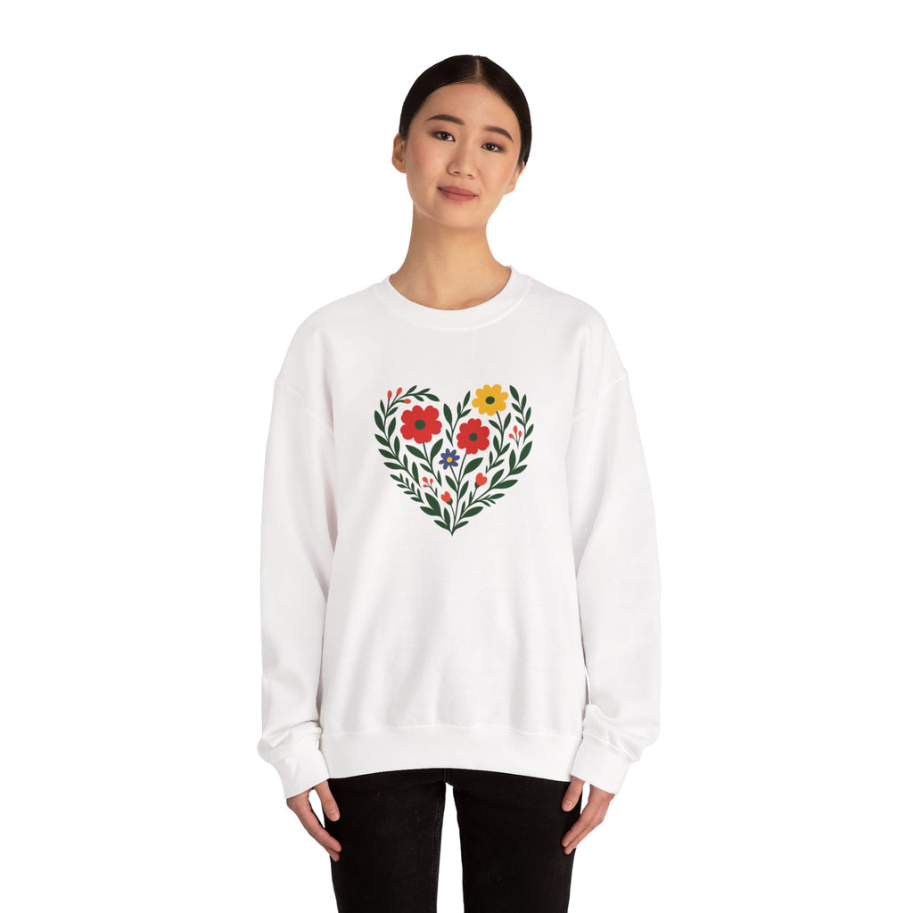 Floral Heart Sweatshirt, Cozy Crewneck, Gift for Her, Layering Essential, Casual Wear, Spring Fashion