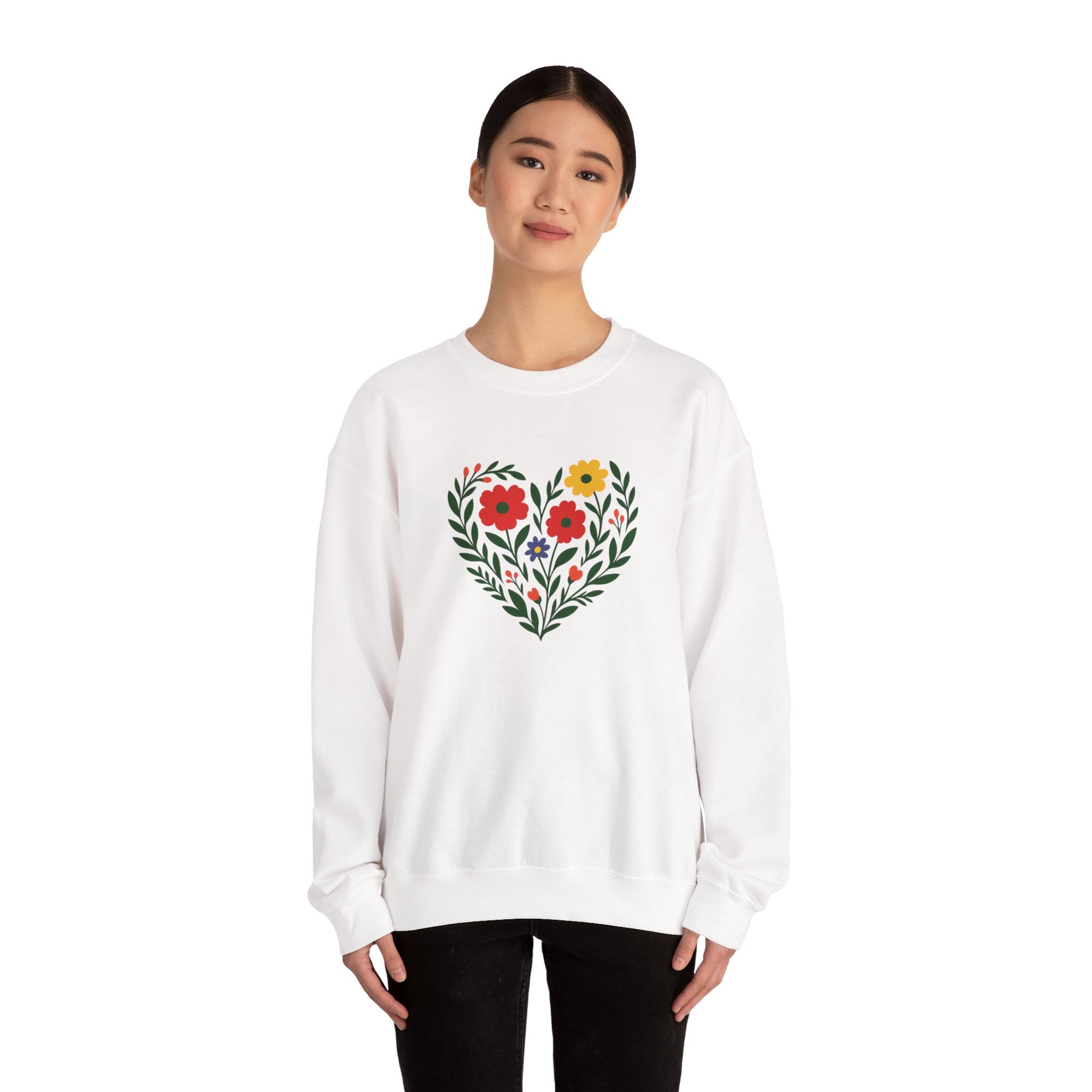 Floral Heart Sweatshirt, Cozy Crewneck, Gift for Her, Layering Essential, Casual Wear, Spring Fashion