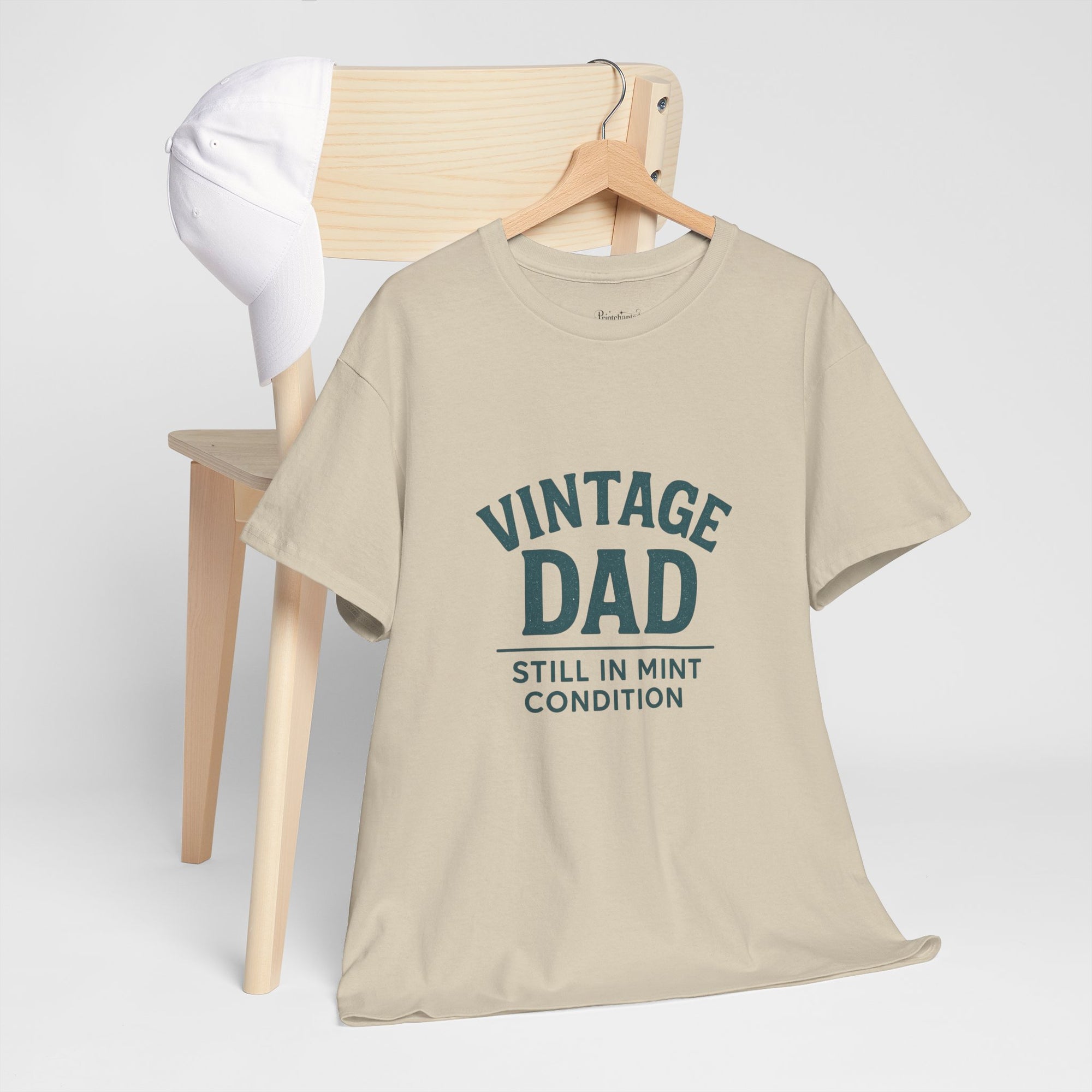 “Vintage Dad Still in Mint Condition – Funny Father’s Day Graphic Unisex Heavy Cotton T-Shirt, Retro Dad Gift Tee for Birthday, Father’s Day and other Holidays