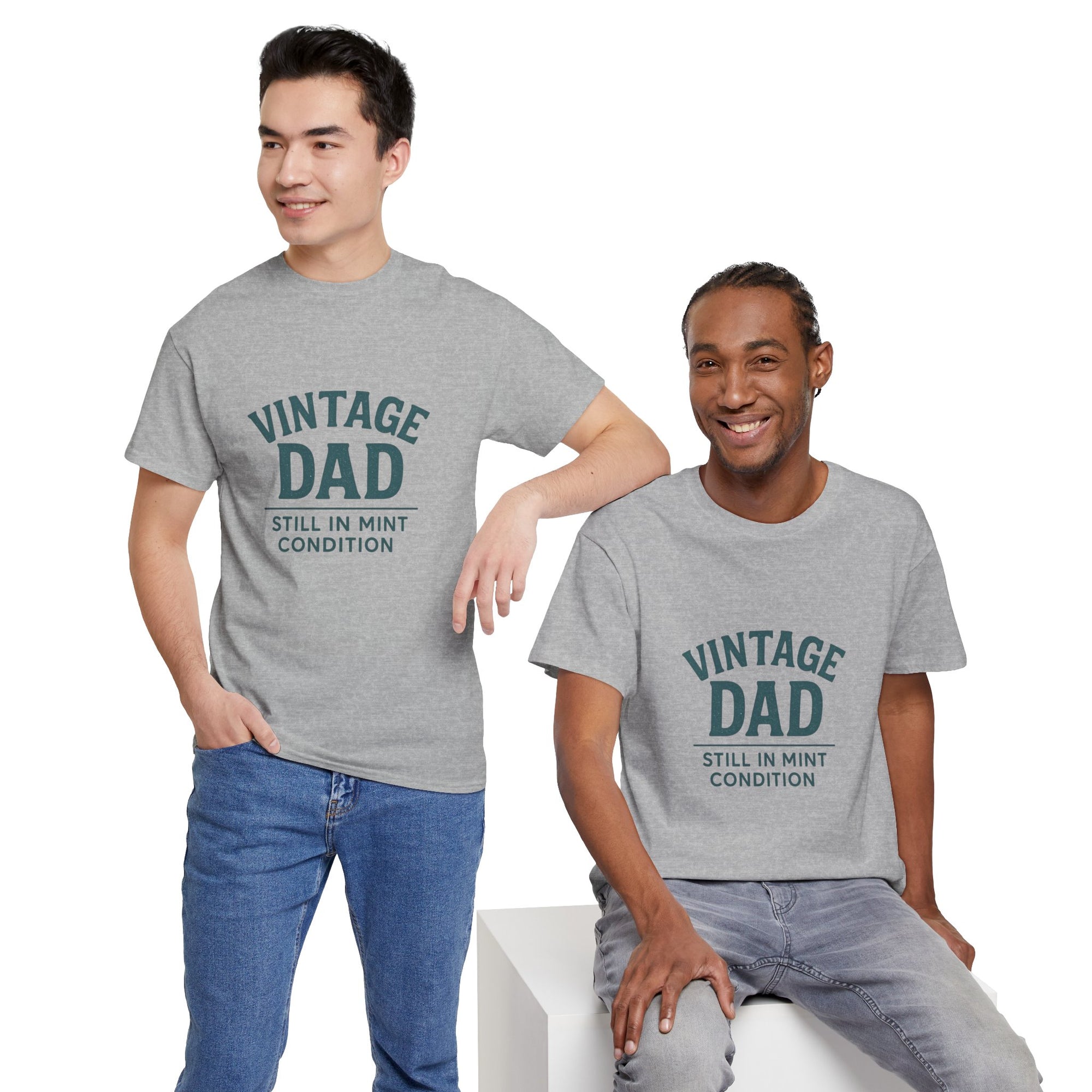 “Vintage Dad Still in Mint Condition – Funny Father’s Day Graphic Unisex Heavy Cotton T-Shirt, Retro Dad Gift Tee for Birthday, Father’s Day and other Holidays