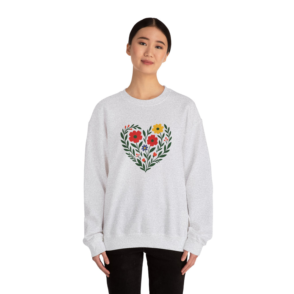 Floral Heart Sweatshirt, Cozy Crewneck, Gift for Her, Layering Essential, Casual Wear, Spring Fashion